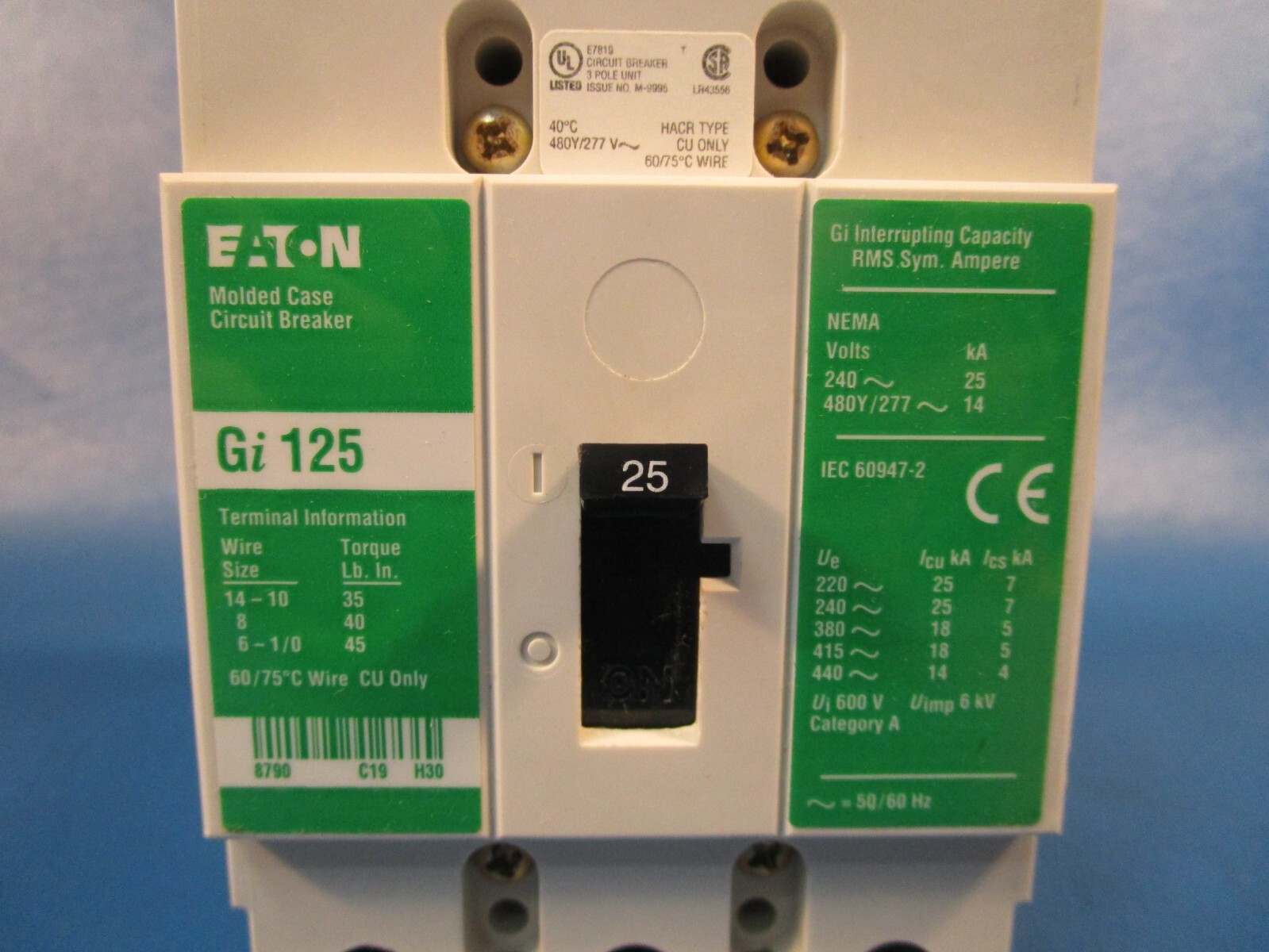 Eaton GI3025, Molded Case Circuit Breaker, Universal, 415 VAC, 25 A, 50/60 Hz