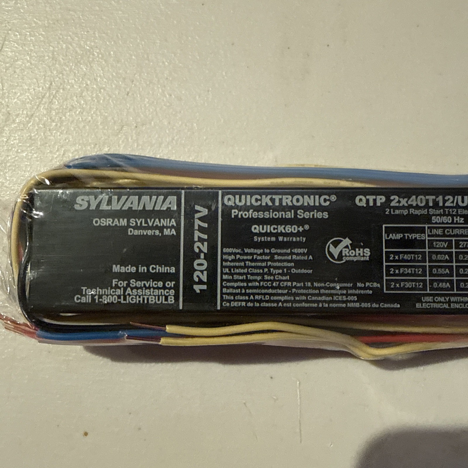New Osram QTP2x40T12/UNV/RS/SC Electronic Ballast 120-277v