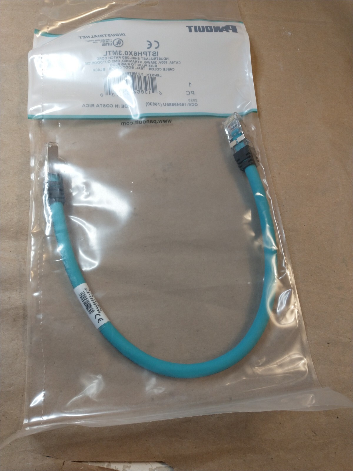 Panduit ISTPH6X0.3MTL Industrialnet Shieled Patch Cord Cat6A 600V 26AWG, .3M L