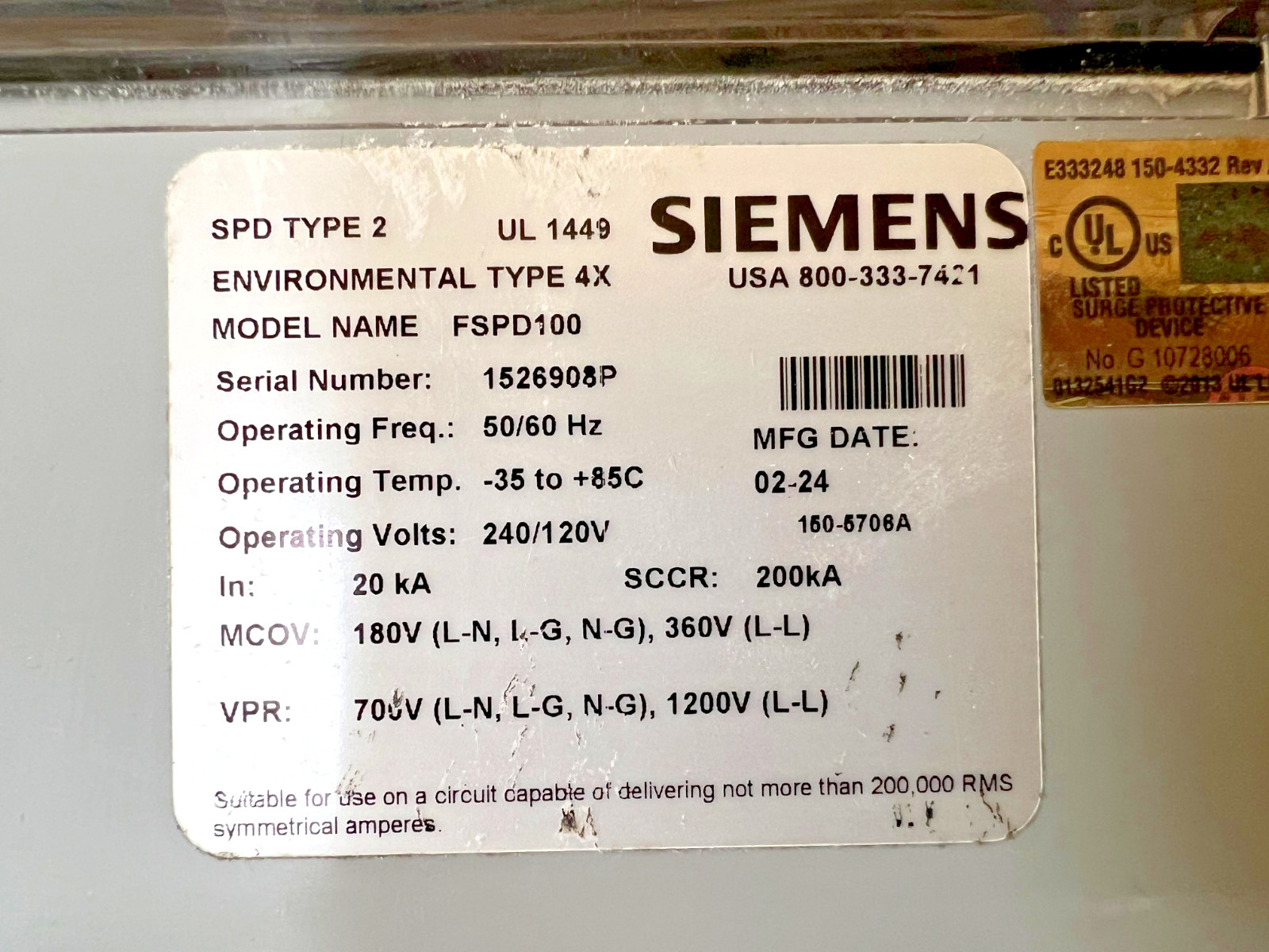 Siemens Boltshield FSPD100, Whole House Surge Protector NEW IN BOX SURPLUS !!