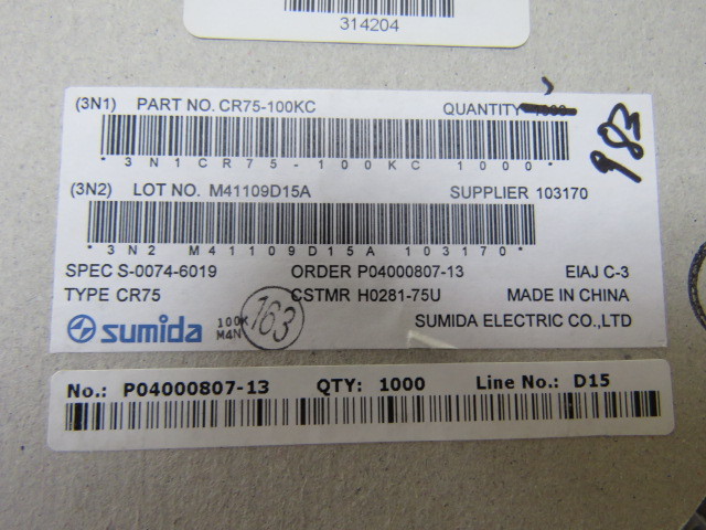 SUMIDA CR75-100KC Qty of 40 per Lot 10µH Unshielded Wirewound Inductor 2.3A 70