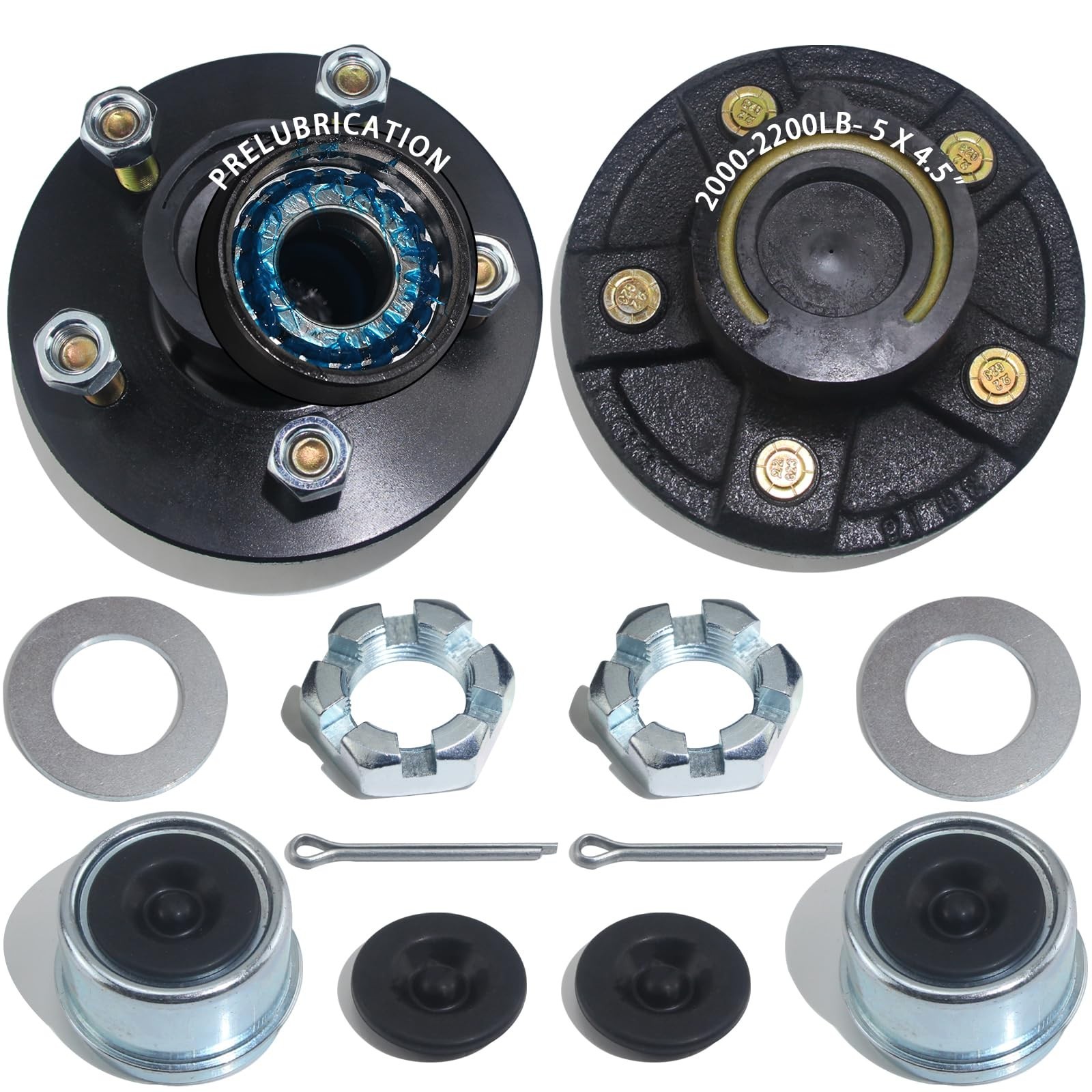 2 Sets Trailer Hub Kit 5 Bolt 4.5 L44649 Brearing and 1.25″ I D Grease Seal,T…