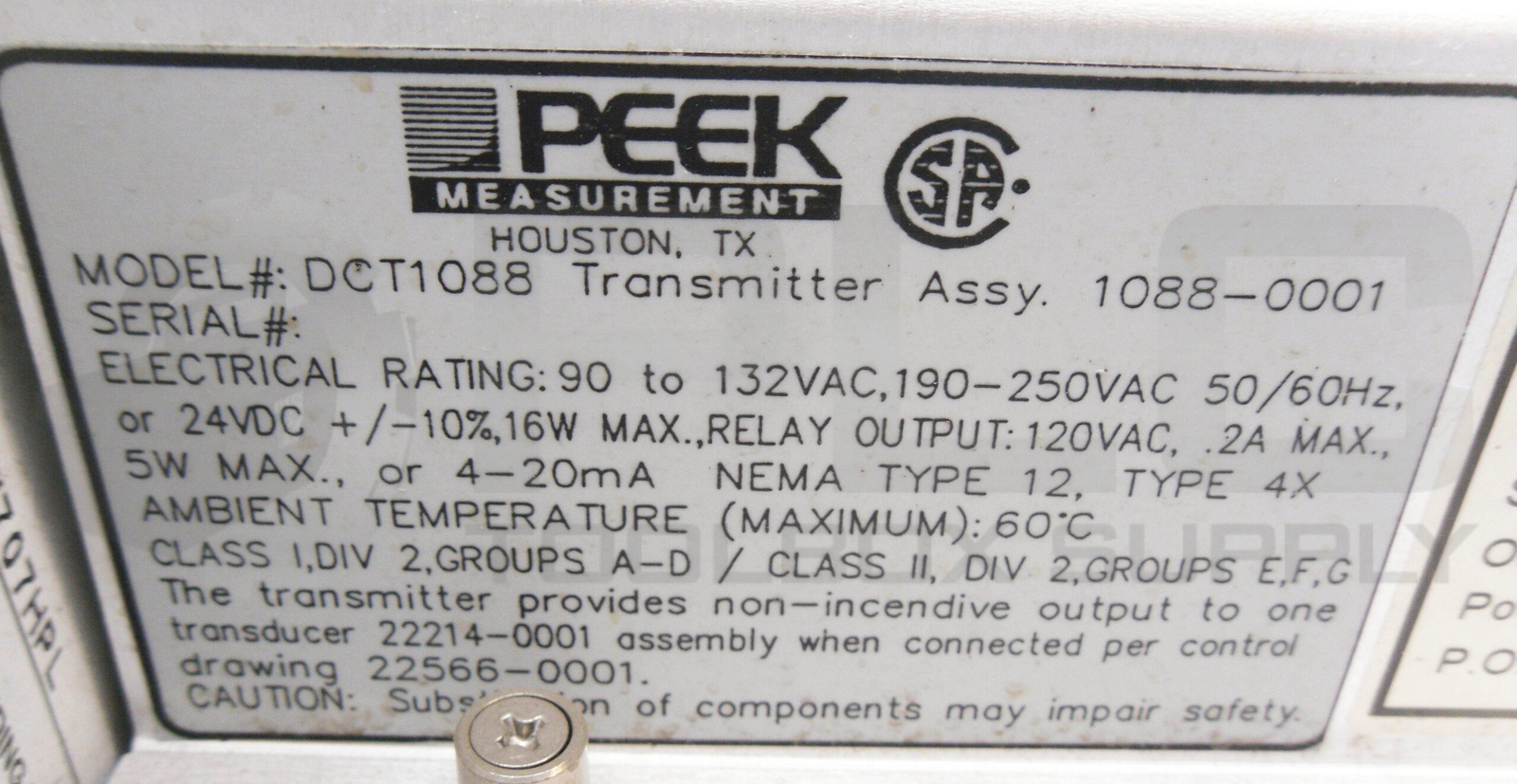 PEEK MEASUREMENT DCT1088 FLOW METER CONTROLLER PANEL 120VAC 50/60HZ 2A