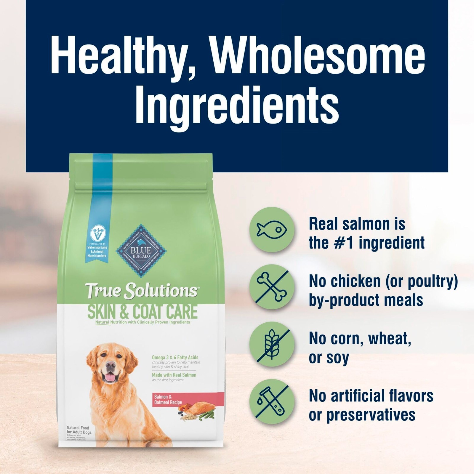Blue Buffalo True Solutions Skin & Coat Care Natural Dry Dog Food, 24-lb. Bag