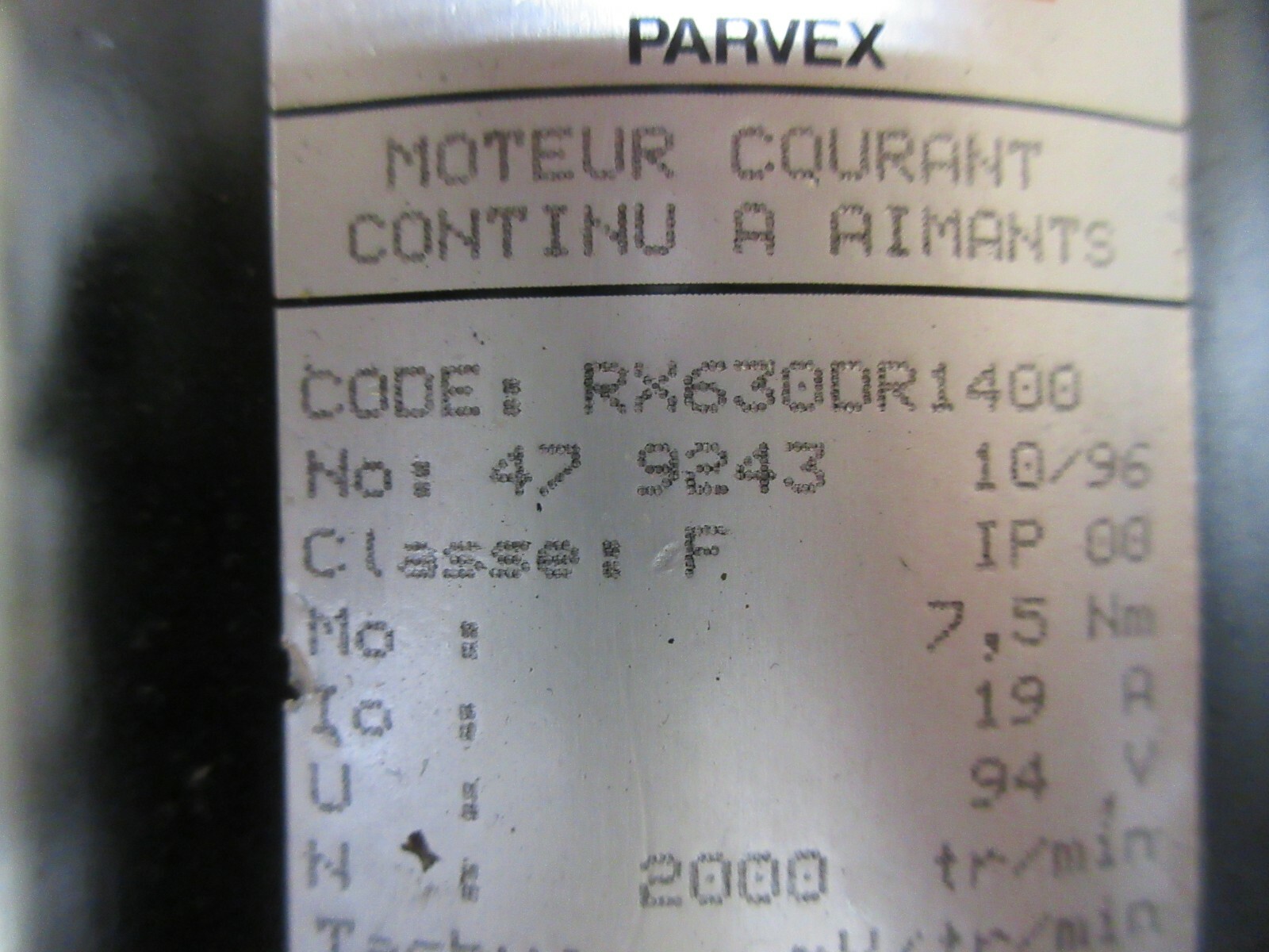 GEC ALSTHOM PARVEX MOTOR RX630DR1400 47 9243 845M-5S65LD3000R BRIDGEPORT EACH 1