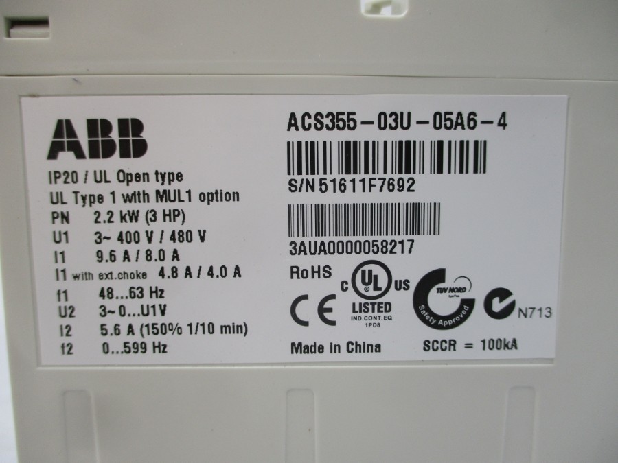 ABB ACS355-03U-05A6-4 400/480V 9.6/8.0A NSMP