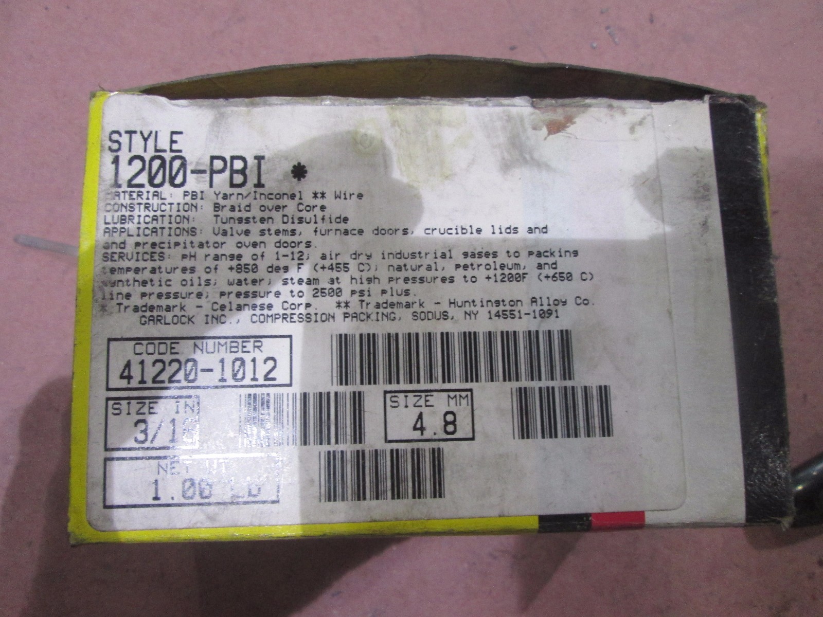 Garlock 1200-PBI Mechanical Packing 3/16″ Partial Roll 1 LB
