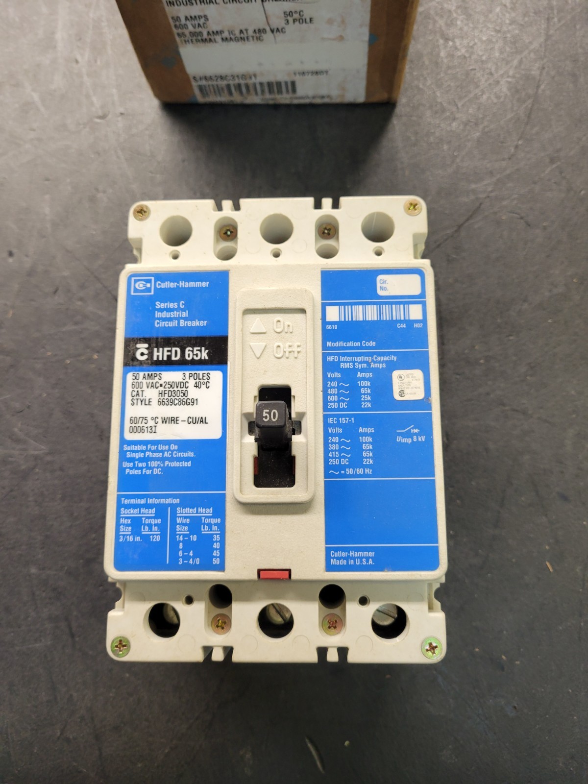 Eaton HFD3050V Circuit Breaker.