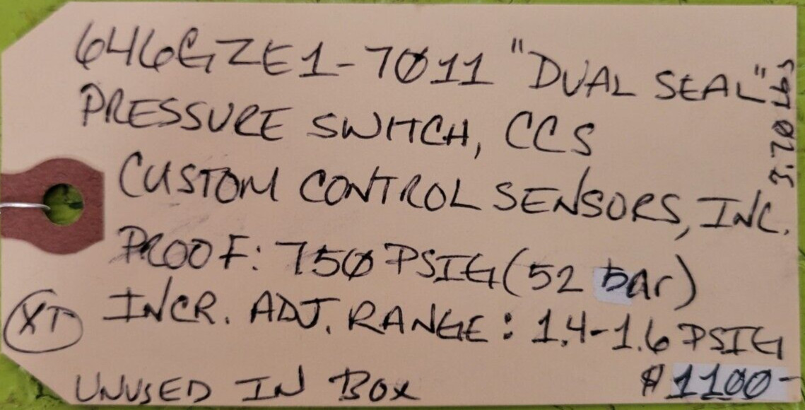 🟠CCS, 646GZE1-7011 DUAL SEAL PRESSURE SWITCH PESSCO IS OFFERING 1 V122123-2 🗽