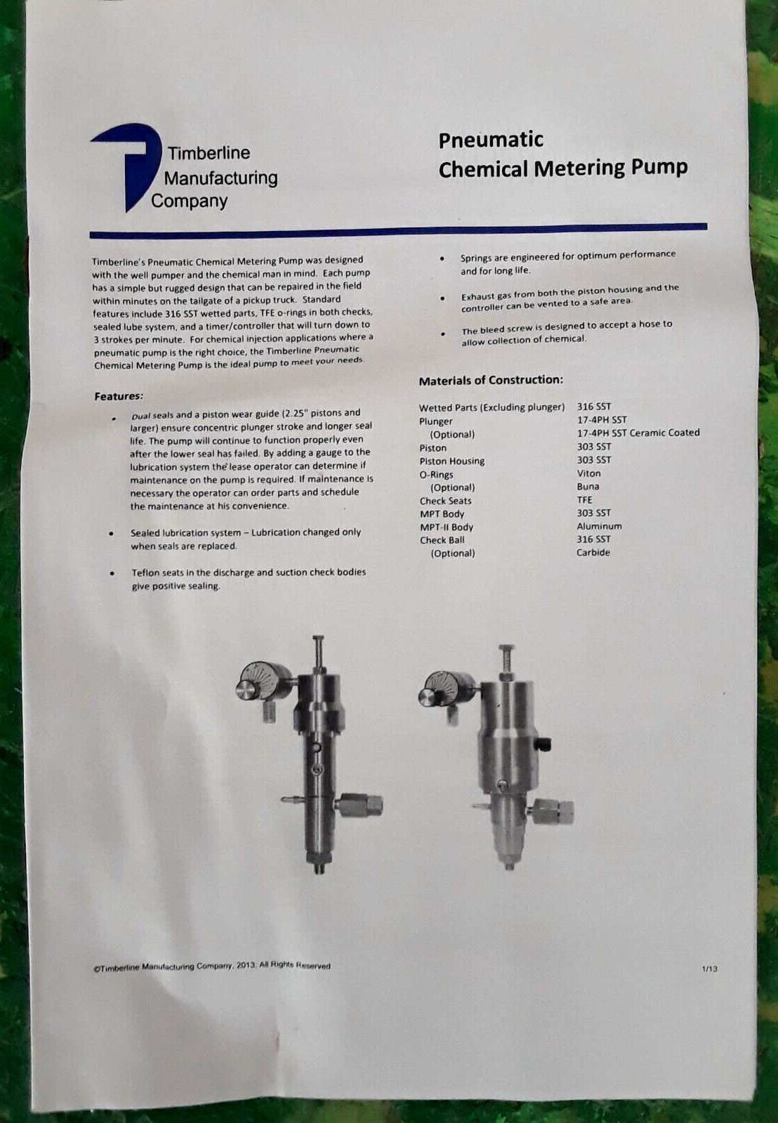 🟠TIMBERLINE PNEUMATIC CHEMICALMETERING PUMPPESSCO IS OFFERING 1 C021723-1-5 🗽