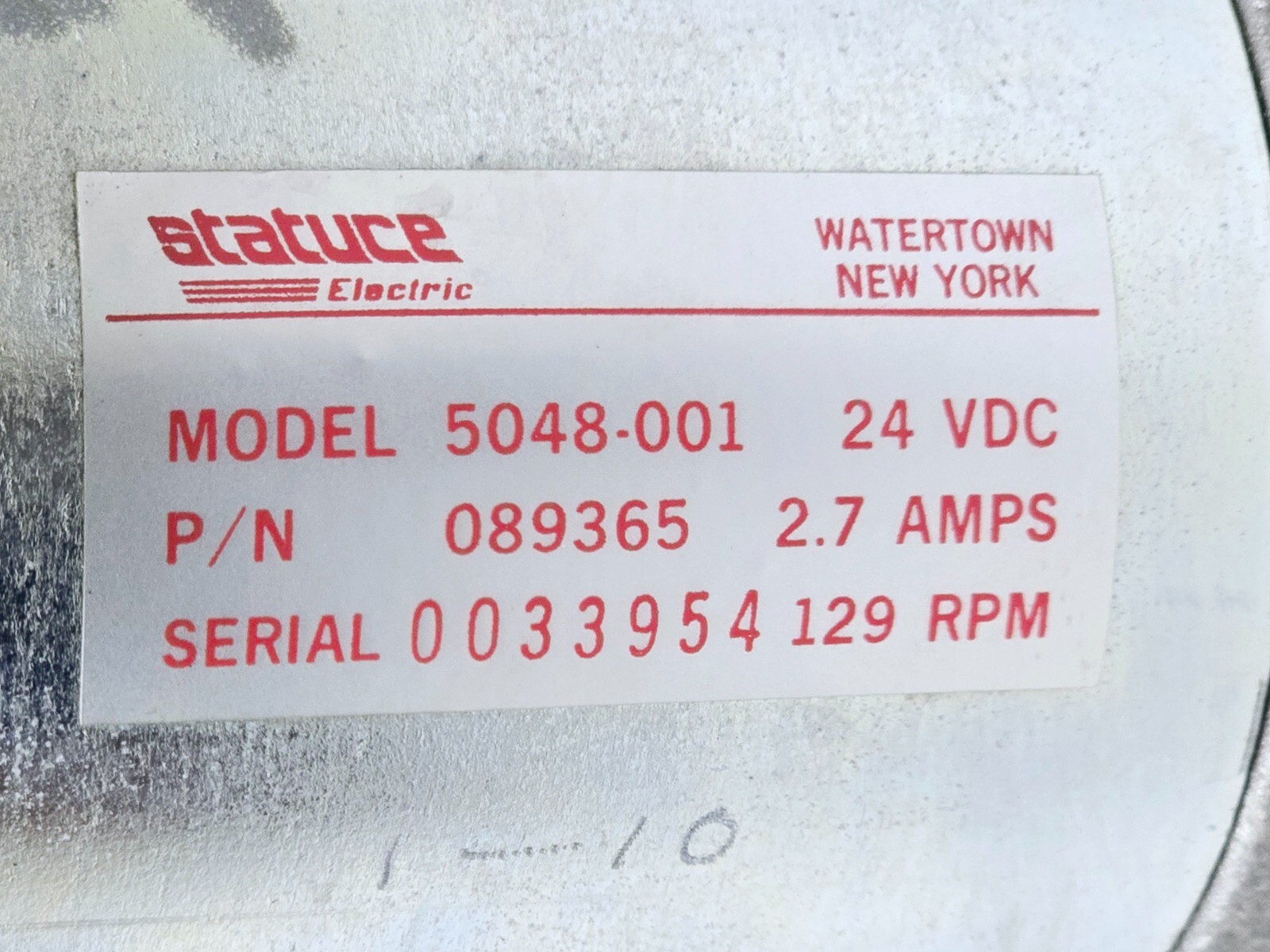 STATUCE ELECTRIC WIRE FEED DRIVE ELECTRIC MOTOR 5048-001 P/N 089365 MILLER S-32S