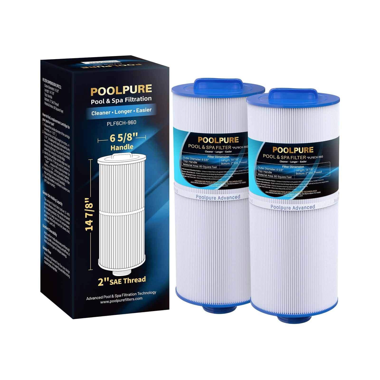 POOLPURE J300 Spa Filter Replaces PJW60TL-F2S, Jacuzzi Filters J-300, J400, U…