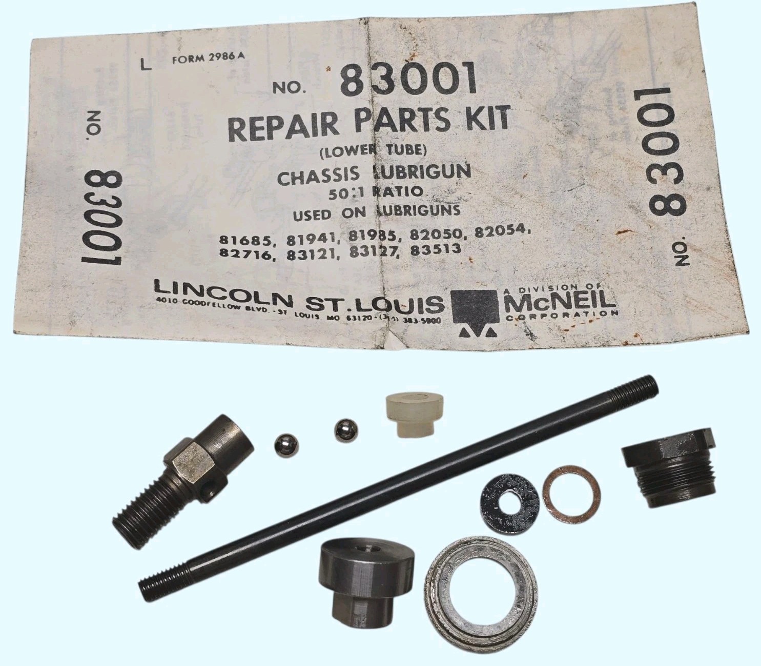 Lincoln Lubrigun Grease Gun Repair Parts # 83001, For 82050 82054 82716 83513