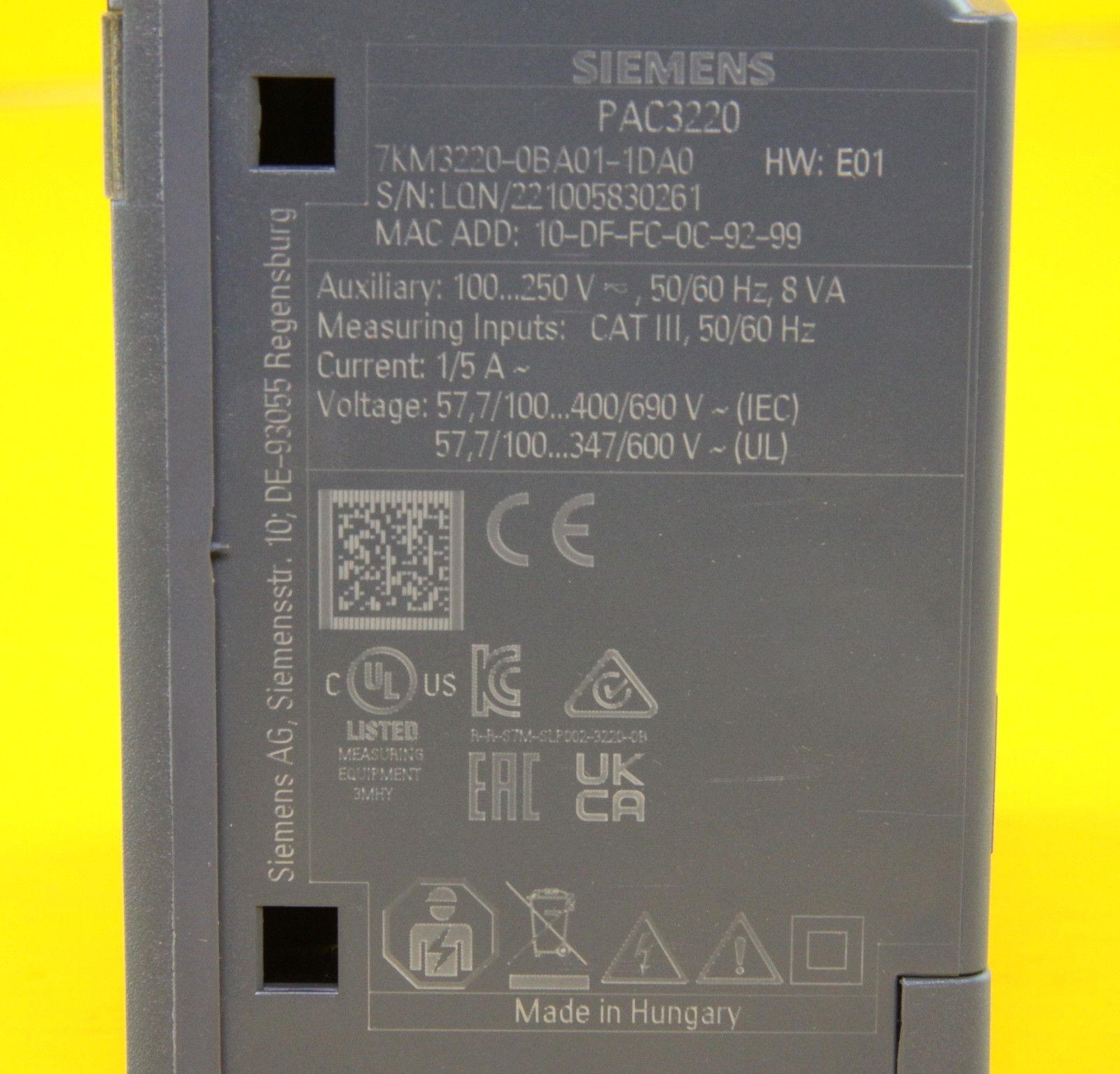 Siemens 7KM3220-0BA01-1DA0 Energy Meter Measuring Device , SENTRON PAC3220