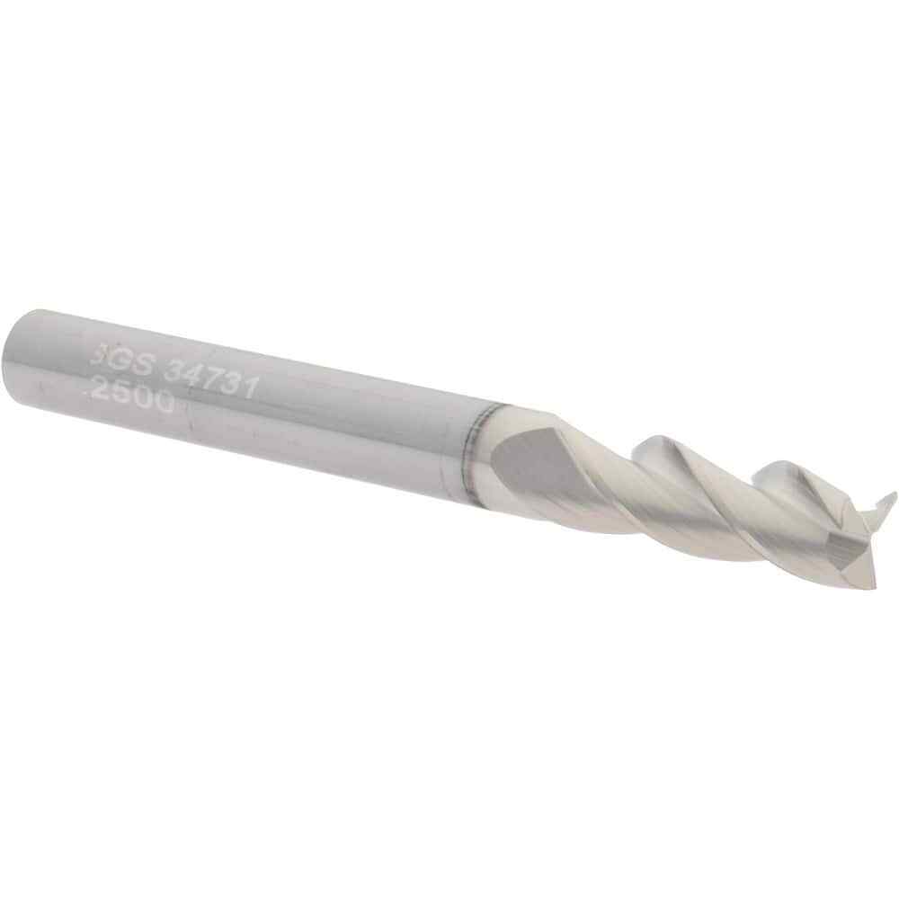 SGS 34731 Square End Mill: 1/4″ Dia, 3/4″ LOC, 1/4″ Shank, 2-1/2″ OAL, 3 Flutes