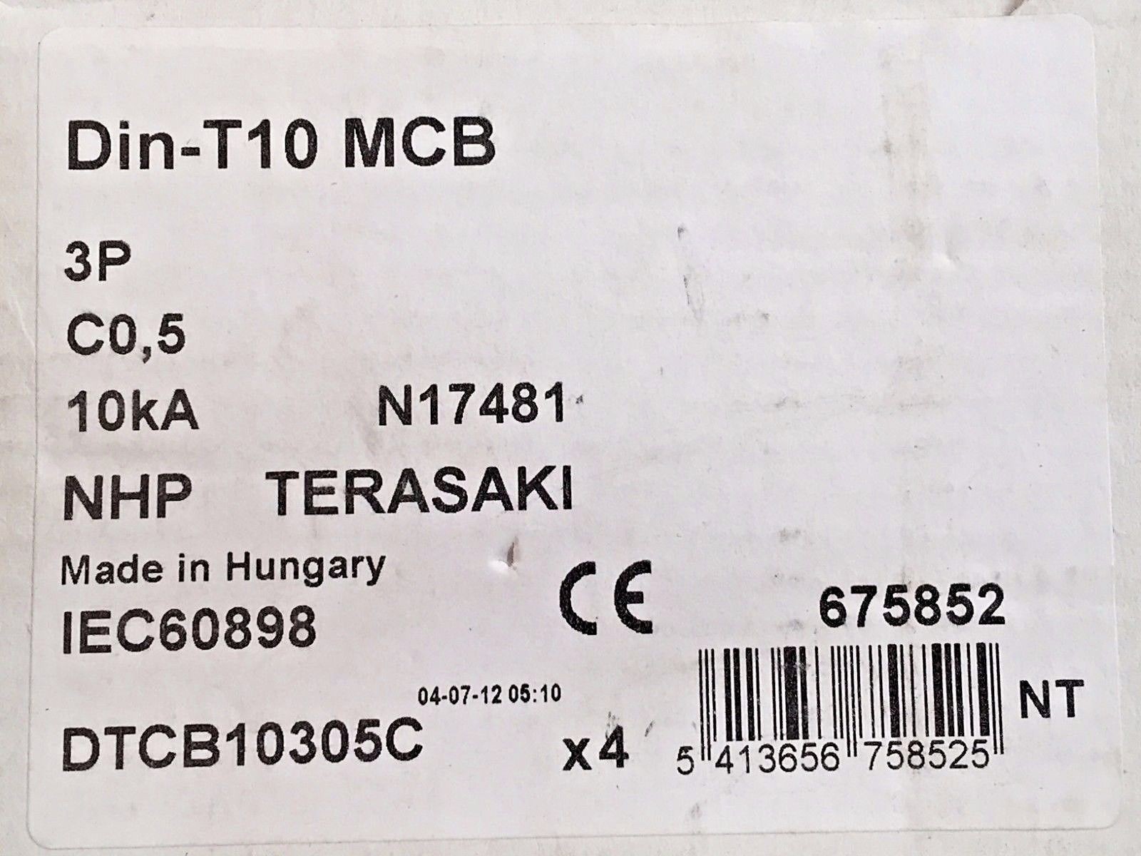 NHP Terasaki DTCB10305C MCB DIN-T10 3 Pole C Curve 0,5A 10Ka 415V 675852 x4