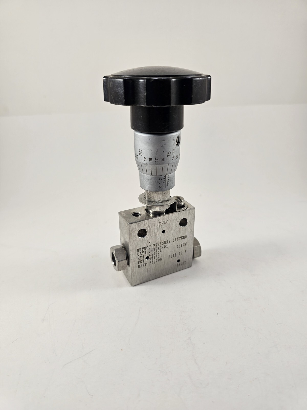 BUTECH PRESSURE NEEDLE VALVE CAT# B-3668-01 20,000 PSI / 316CW .