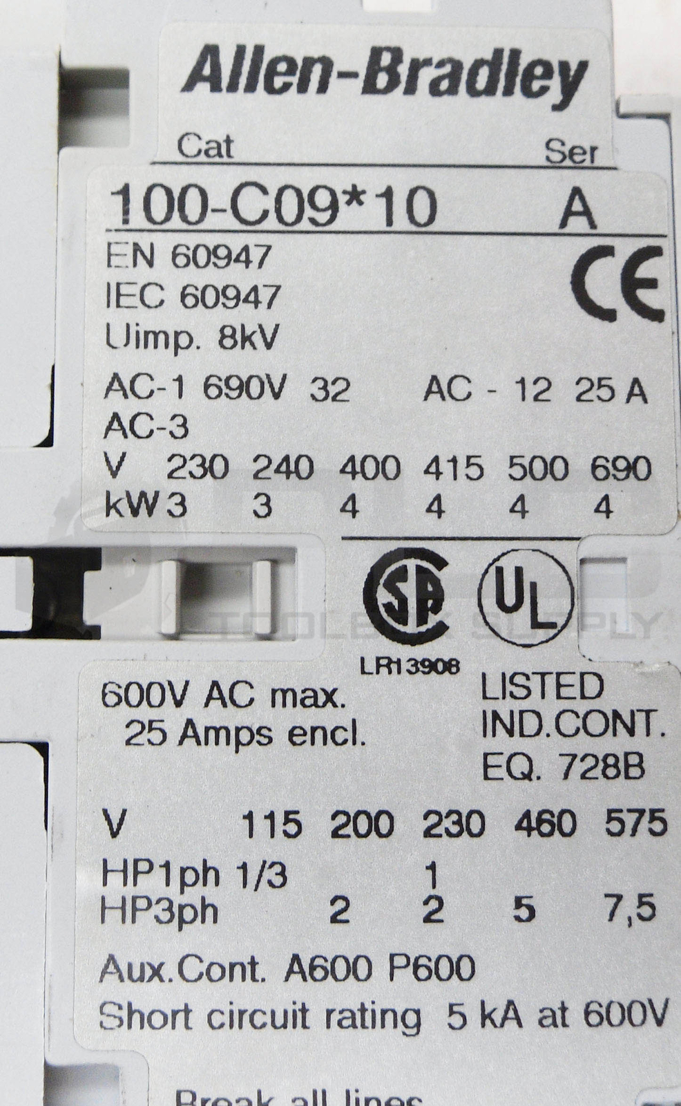 ALLEN BRADLEY 193-EA1DB /B OVERLOAD RELAY W/ 100-C09*10 /A CONTACTOR W/ 100-F /B