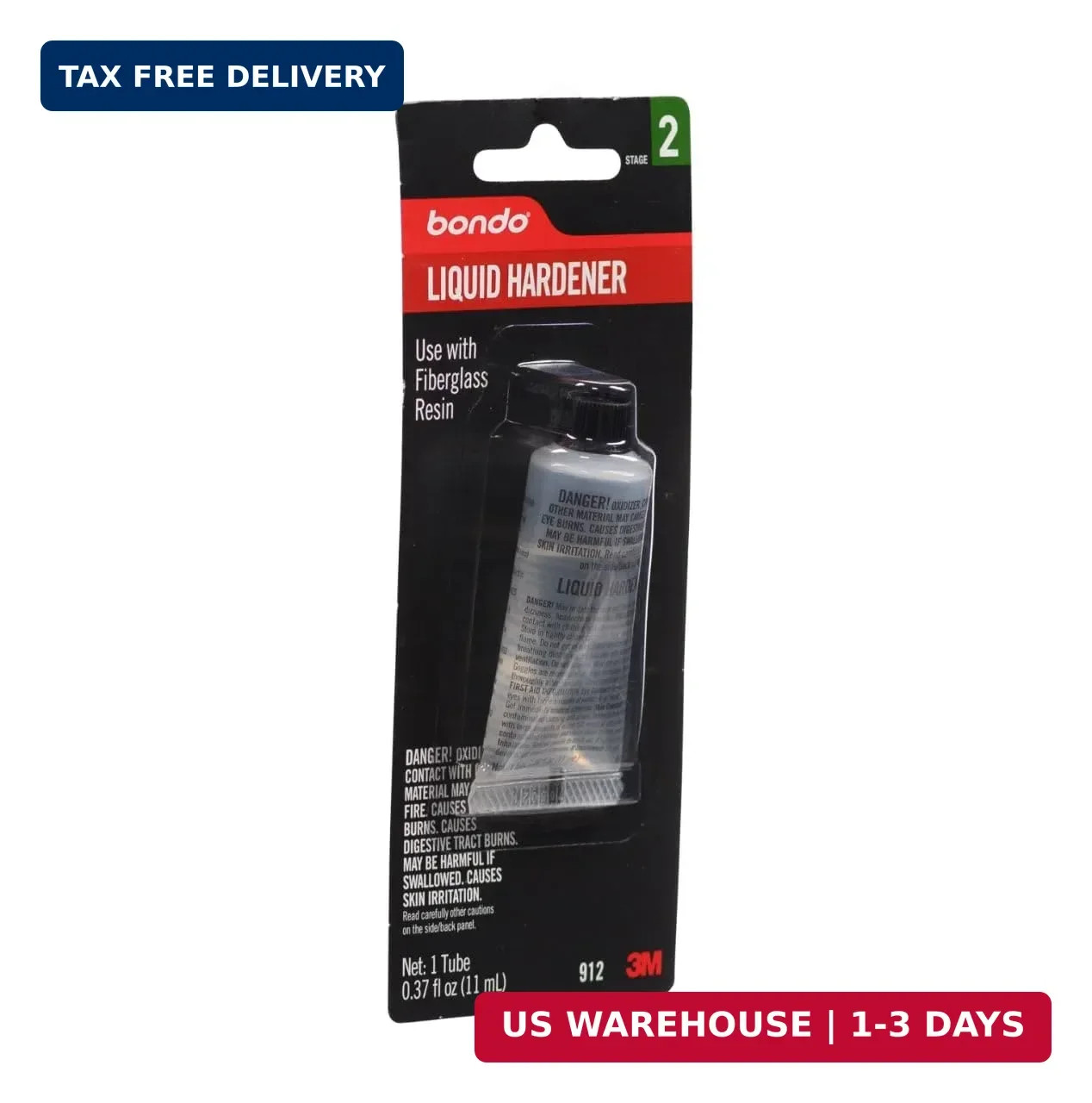 3M Bondo Liquid Hardener 1 Tube 0.37 fl oz., Use with Fiberglass Resin for Auto