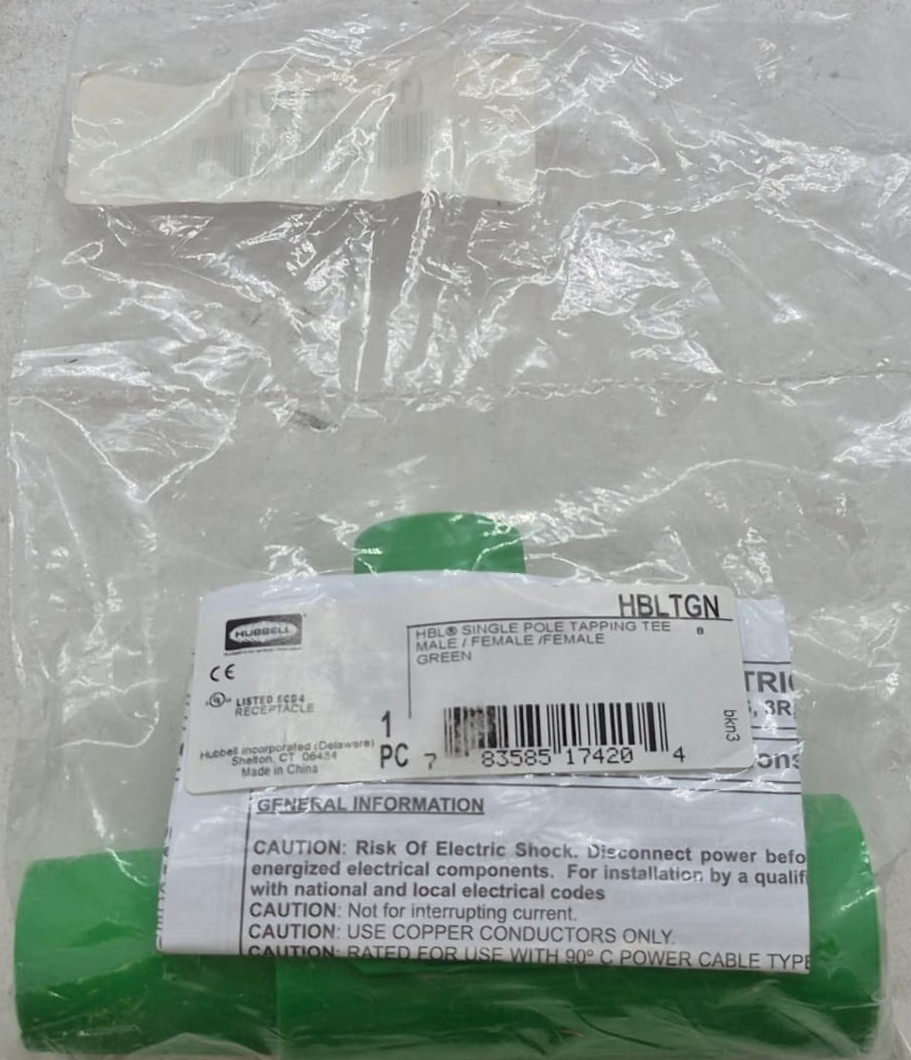 New Hubbell HBLTGN Single Pole Tapping Tee Green Female-Female-Male