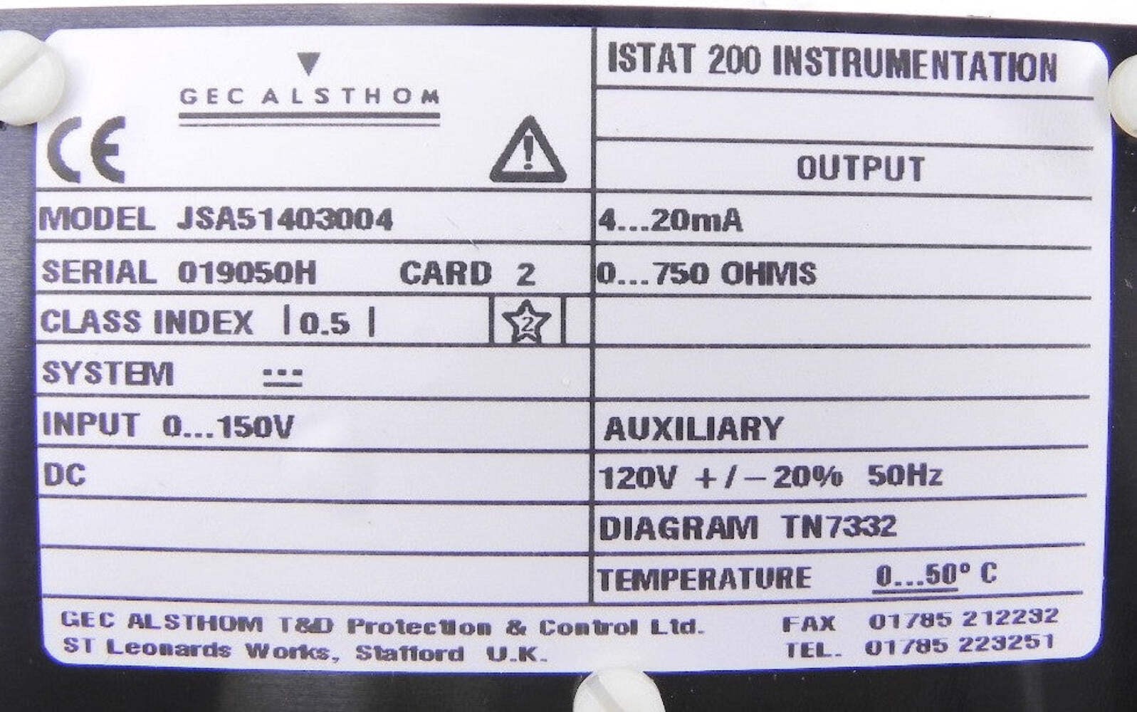 Gec Alsthom Istat 200 DC Voltage Card Used JSA51403004