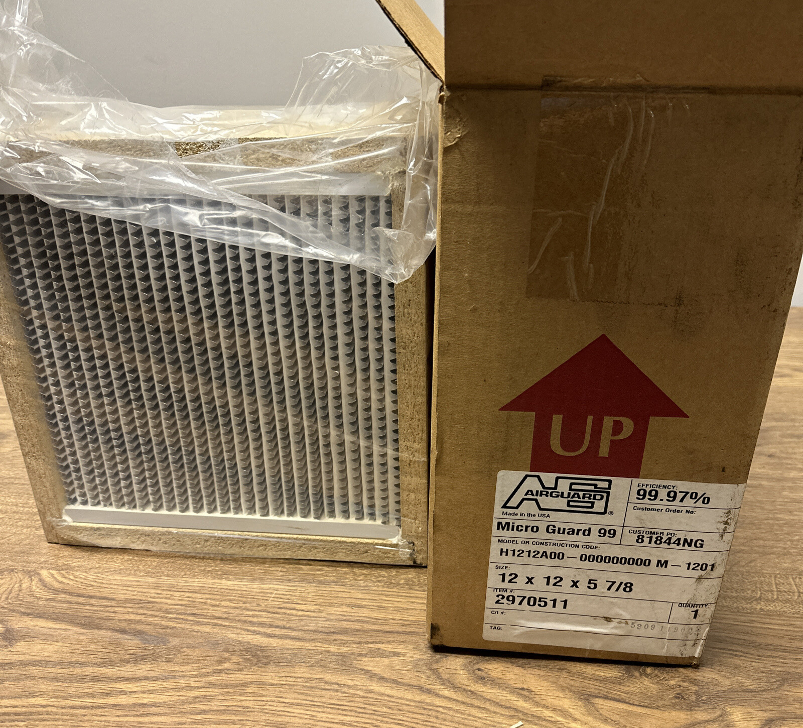 Airguard Filter,H1212A00 12x12x5 7/8,Micro Guard Filter