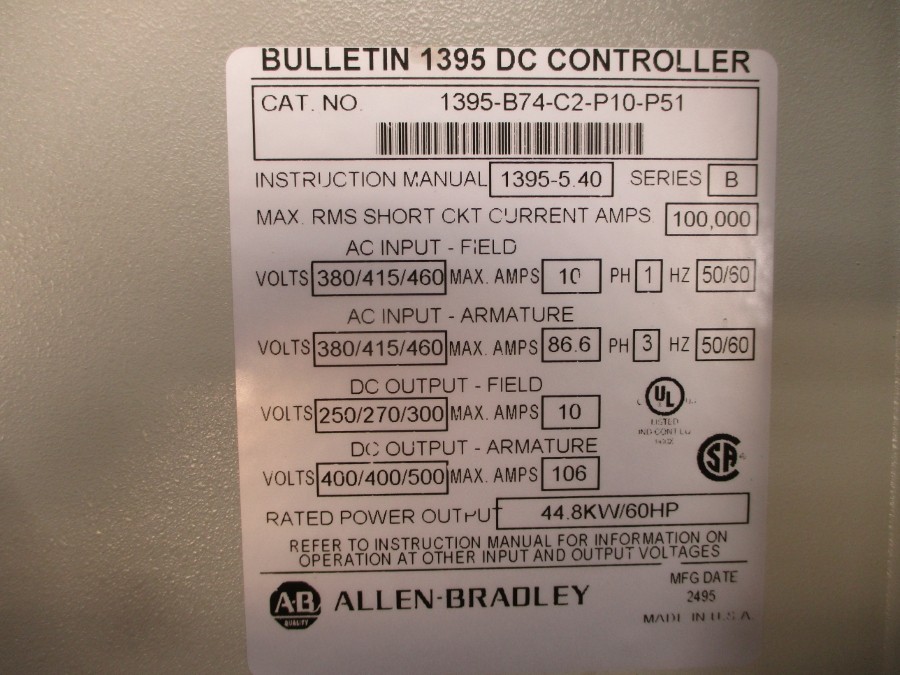 INDUSTRIAL SPARE PART 1395-B74-C2-P10-P51 SER. B 380/415/460VAC 86.6A UNMP