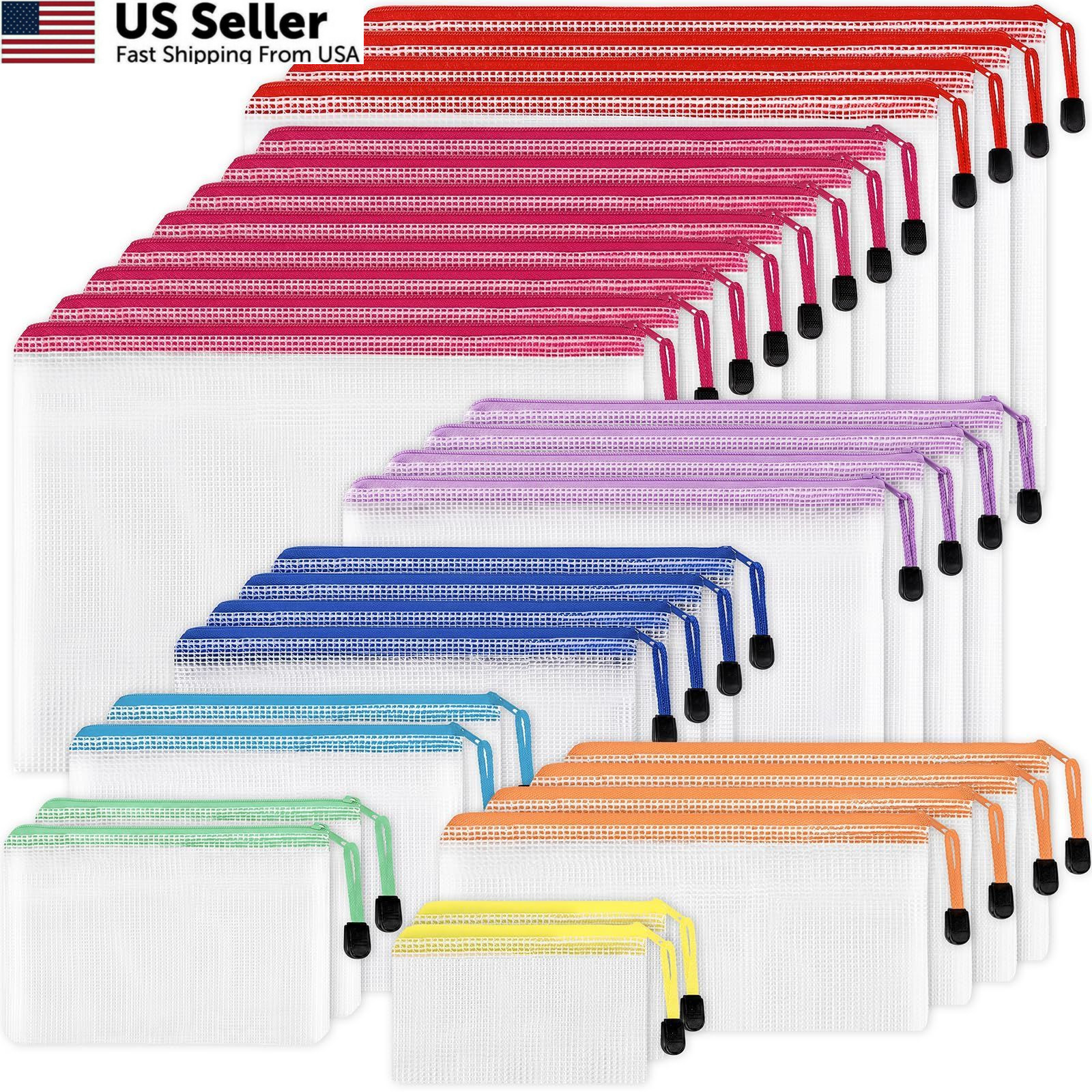 EOOUT 30pcs Mesh Zipper Pouch Bags, 8 Sizes Plastic Mutisize, B-8 Colors