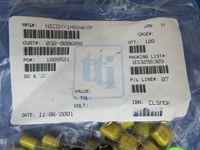 NICHICON QYX1H224KTP Qty of 75 per Lot Film Capacitor – 50V Polyester Radial; .