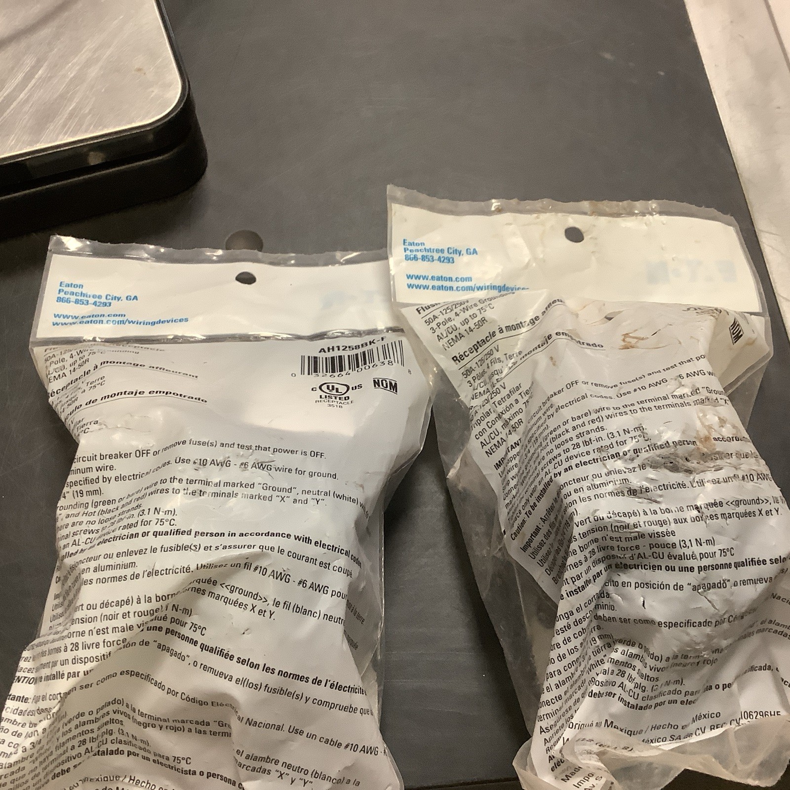 Eaton AH1258BK-F Flush Mount Receptacle 50A-125/250V 3-Pole 4-Wire (Lot of 2)