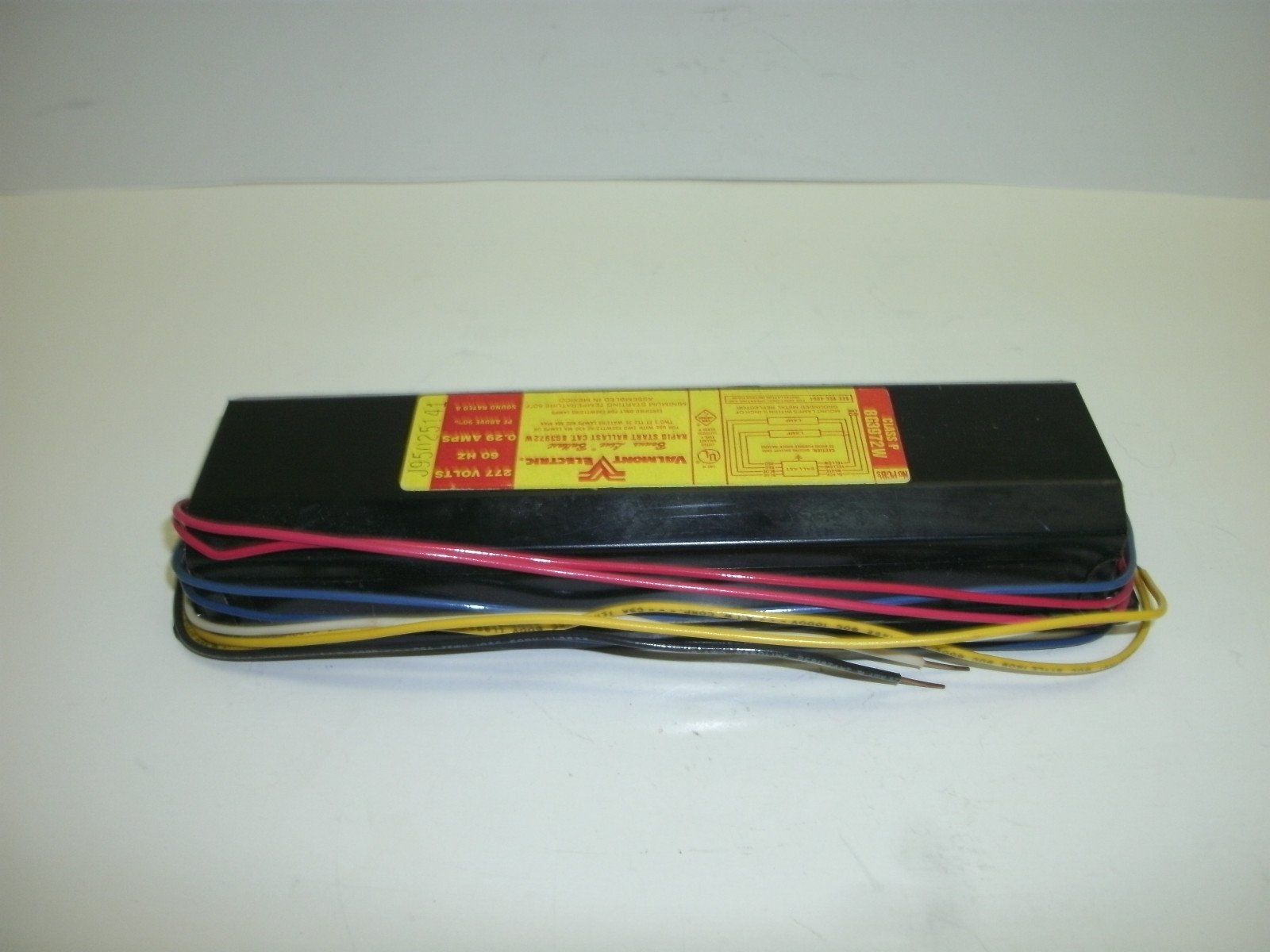 VALMONT 8G3972W RAPID START BALLAST 277 VOLTS 60 HZ 0.29 AMPS CLASS P NO PCB’s