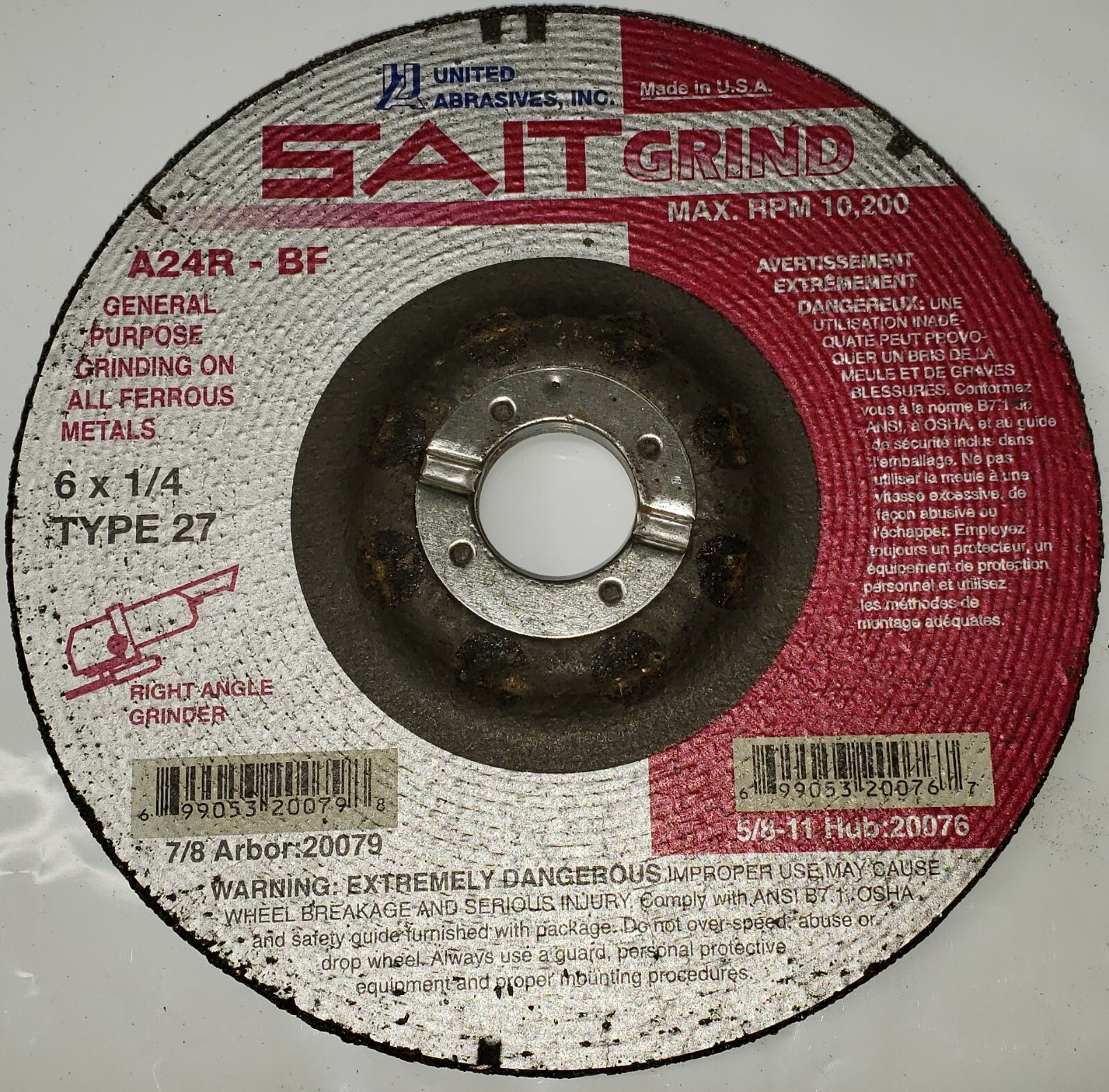 (3) Sait 24 Grit, 6″ Wheel, 1/4″ Wheel Thickness, 7/8″ Arbor, Type 27, Lot of 3