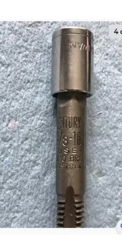 HELI COIL TAP STRAIGHT FLUTE BY CENTURY 3/8-1/6 5/16 DRI AUSTRIA +1/4 SOCKET
