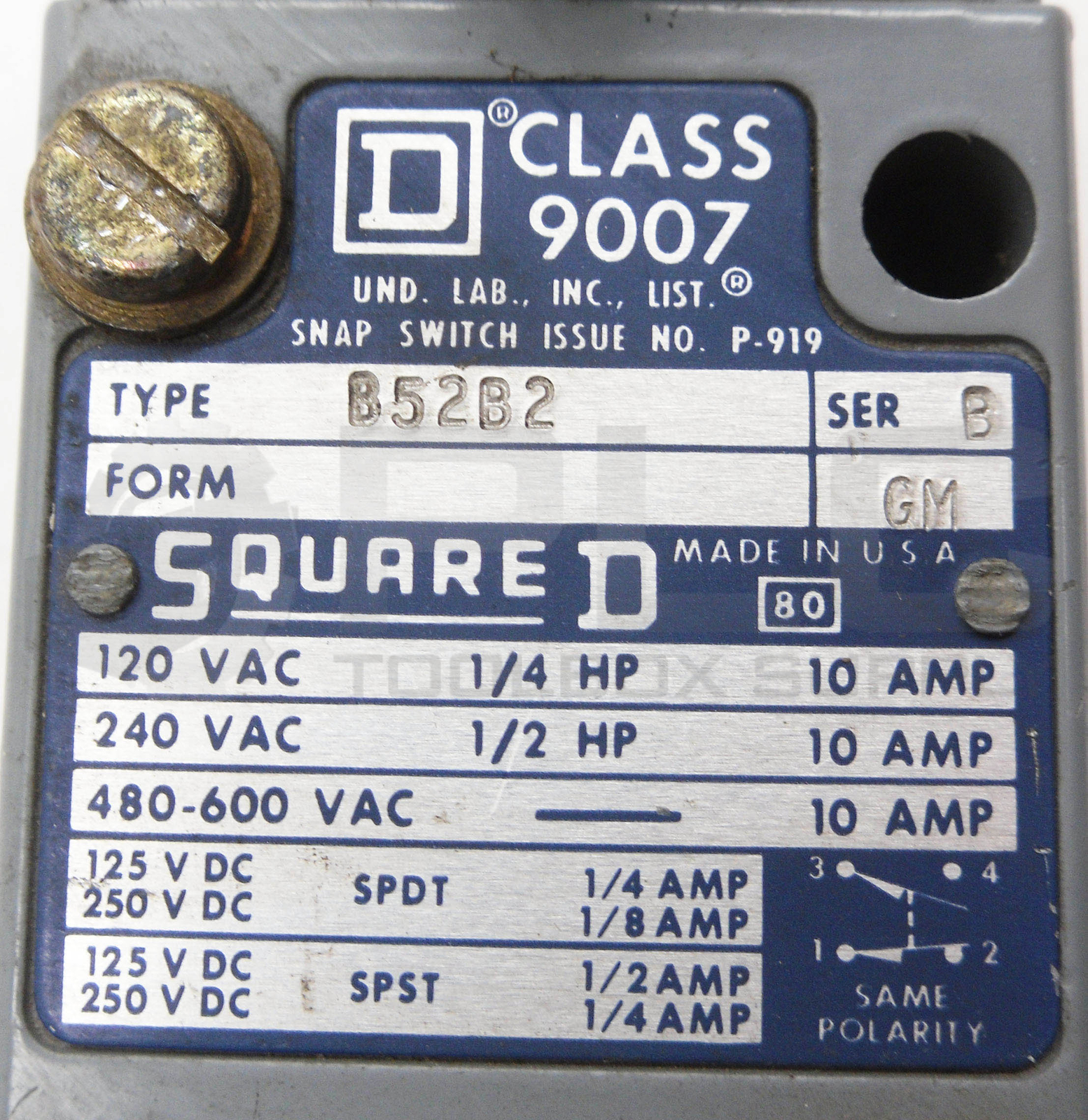 NEW SQUARE D 9007 B52B2 /B LIMIT SWITCH 600VAC 1/2HP 10A