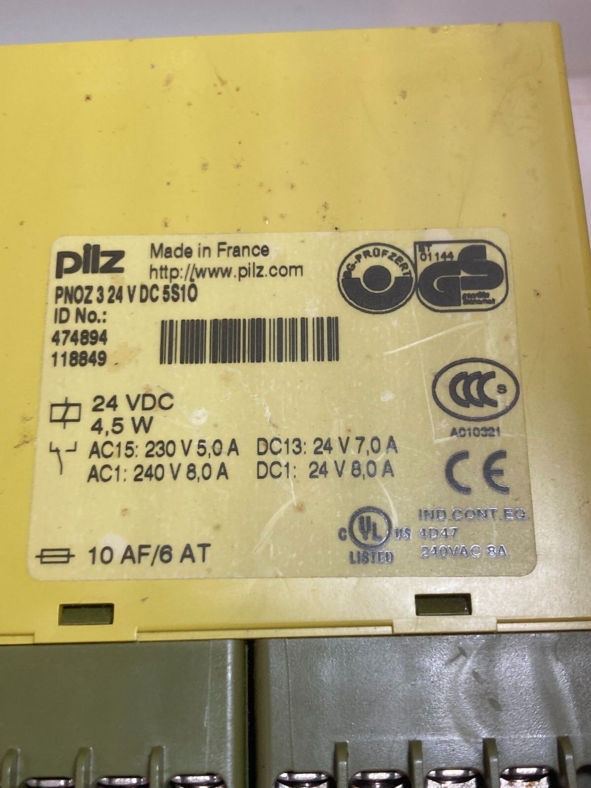 PILZ PNOZ 3 24VDC 5S10 SAFETY RELAY 24VDC 4.5W AC15 230V 5A; DC13 24V 7.0A