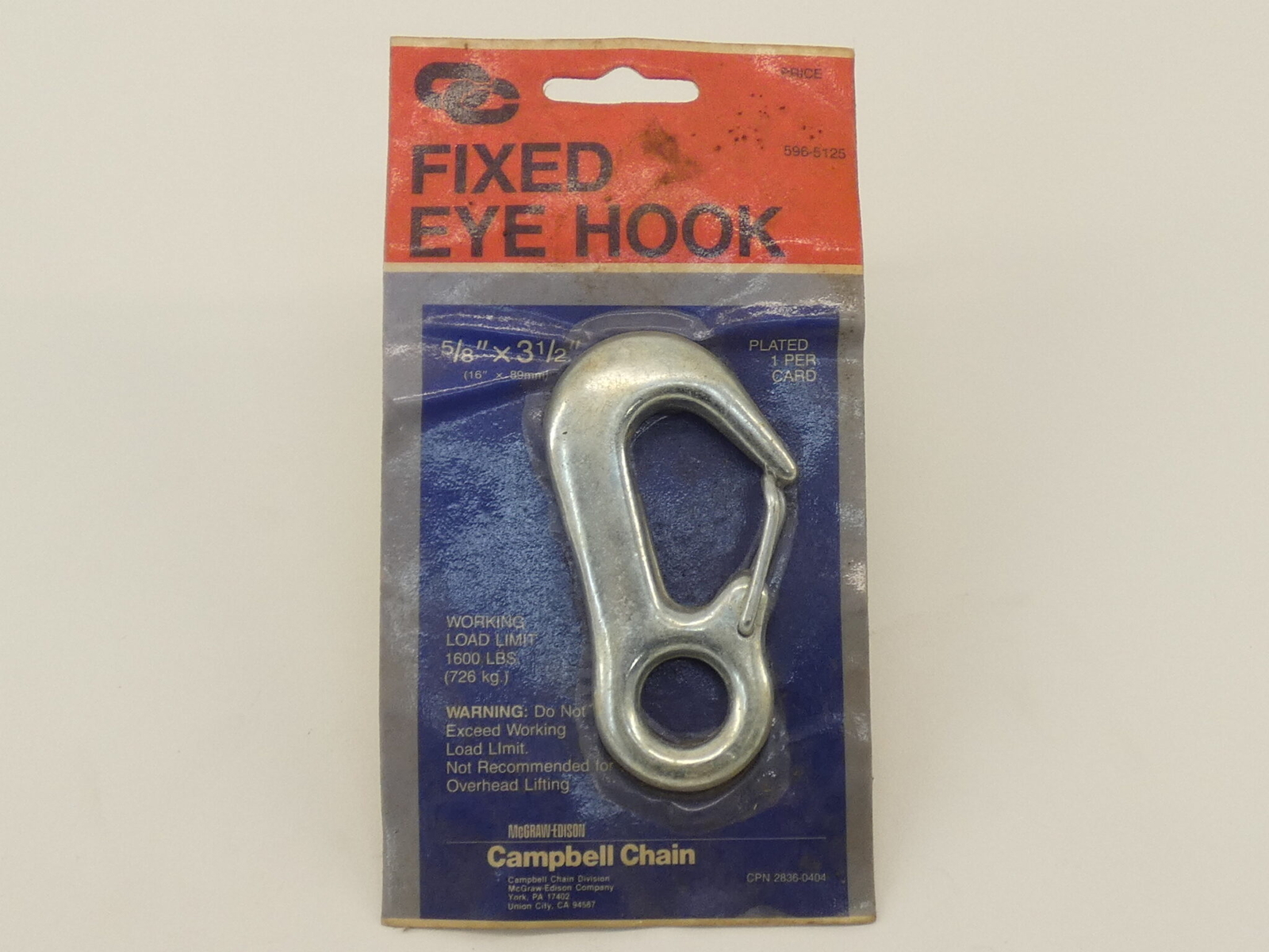McGraw-Edison 596-5125 Campbell Chain Fixed Eye Hook 5/8″ x 3-1/2″ – NEW Surp…