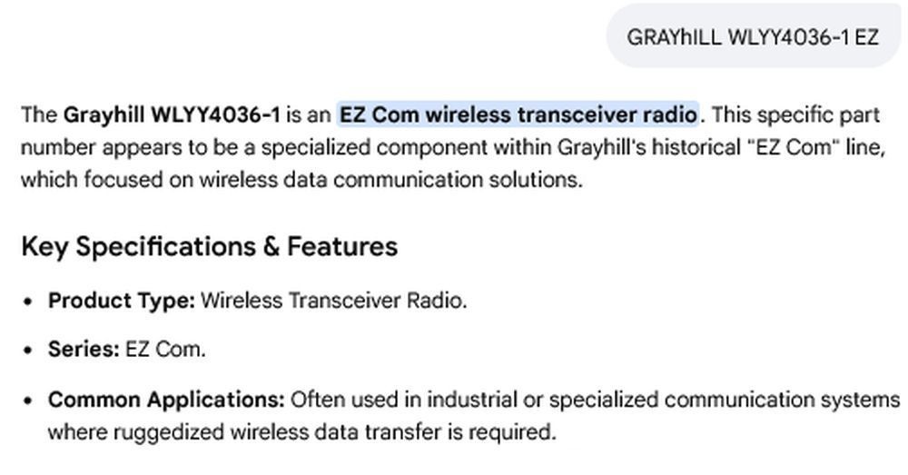 1 NEW GRAYHILL WLYY4036-1 EZ COM WIRELESS TRANSCEIVER RADIO NIB ***MAKE OFFER***