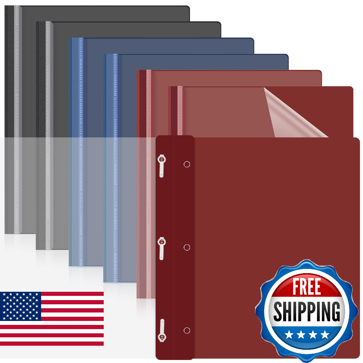 Teling 24 Pcs Clear Front Report Covers with 3 Prongs Presentation Folders Plast