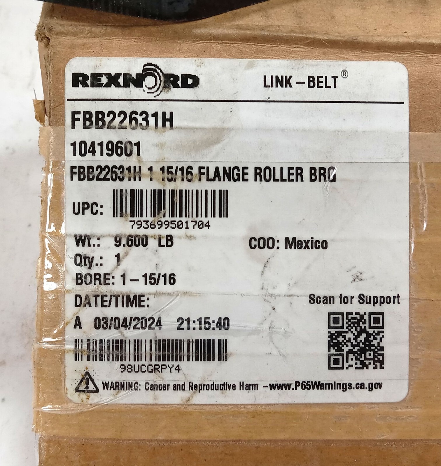 1 NEW REXNORD FBB22631H 3 BOLT FLANGE PILLOW BLOCK BEARING NIB ***MAKE OFFER***