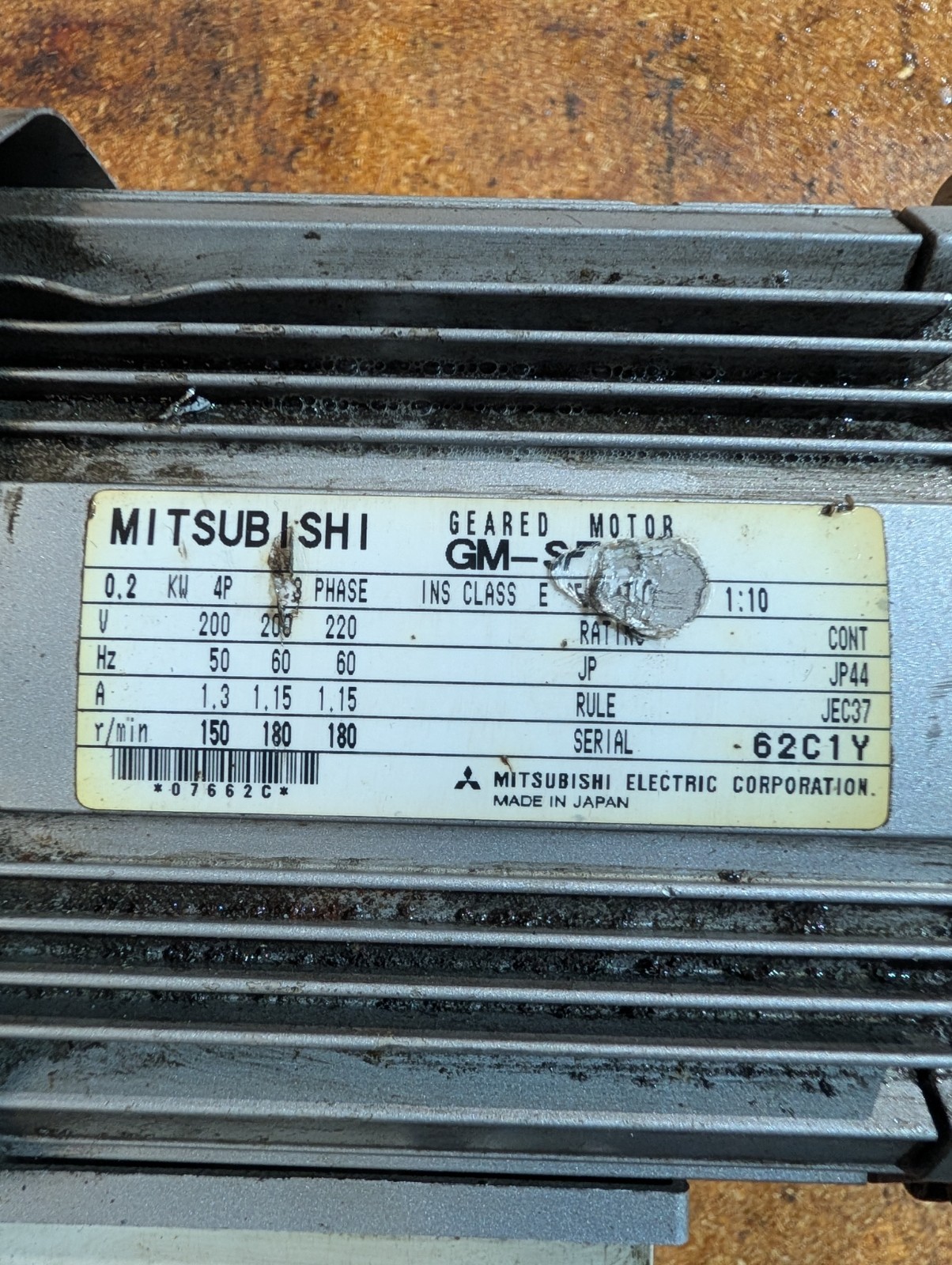 MITSUBISHI GM-SF 0.2KW 3PH GEARED MOTOR 1:10 RATIO 200/220V JP44