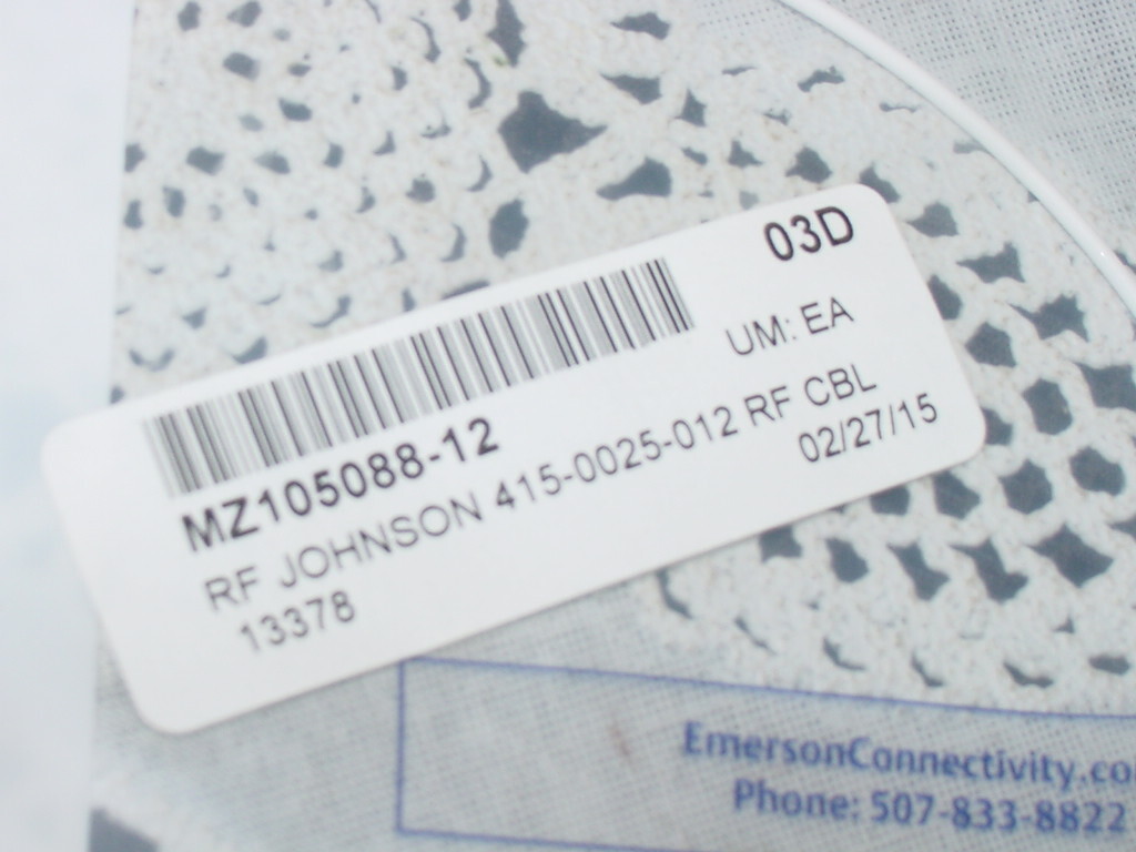 Emerson / Johnson 415-0025-012, Cable Assembly STR SMA PL to STR SMA PLUG RG178
