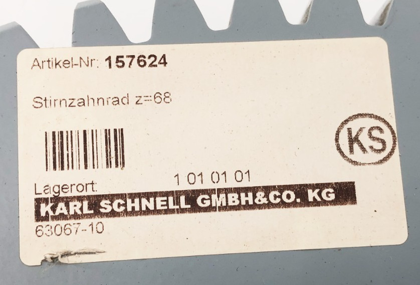 New Karl Schnell 157624 Bevel Gear Wheel 68 Teeth 2-3/4″ Bore – No Box