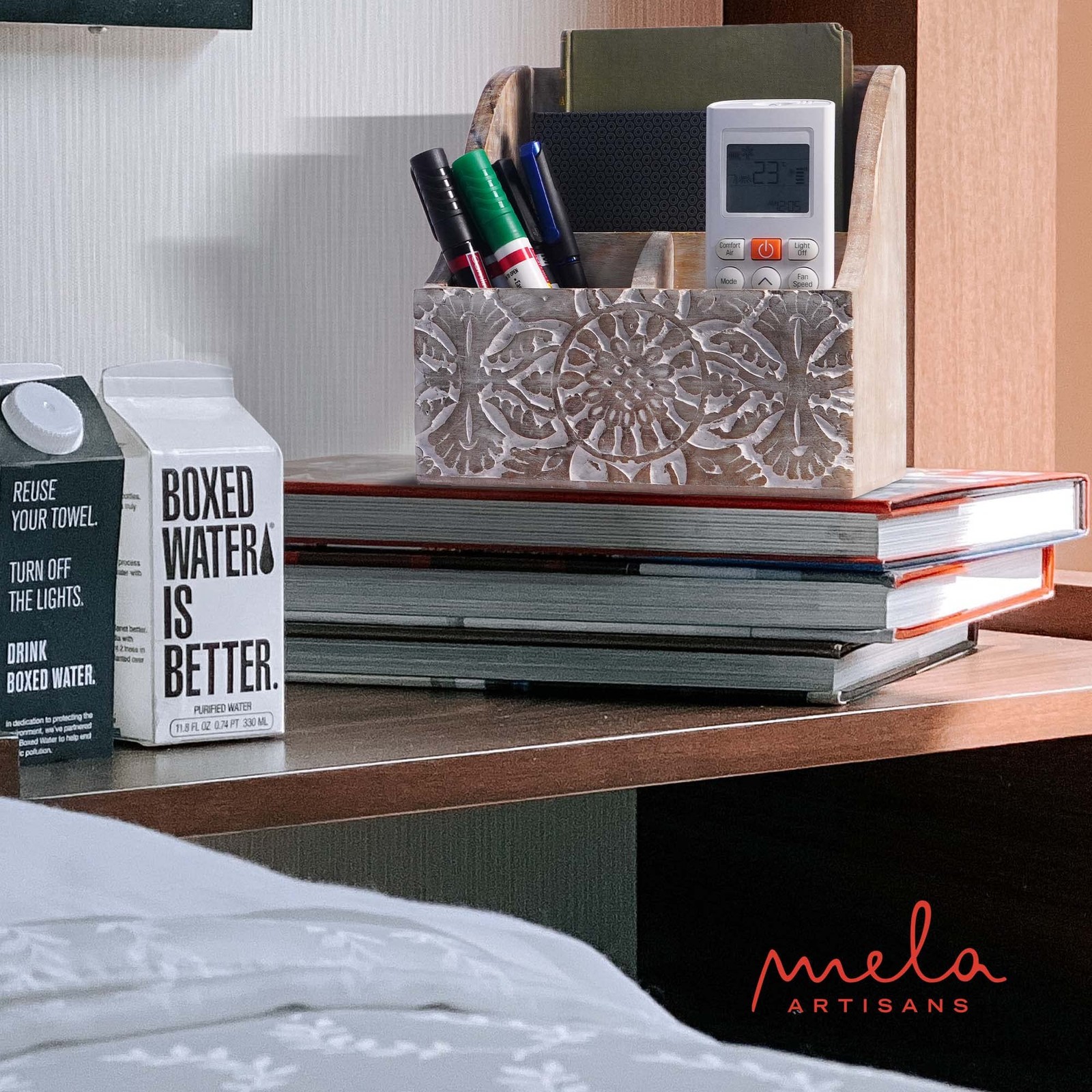 Mela Artisans Natural Wood Letter Holder 3 Compartments, Ajenta Whitewashed