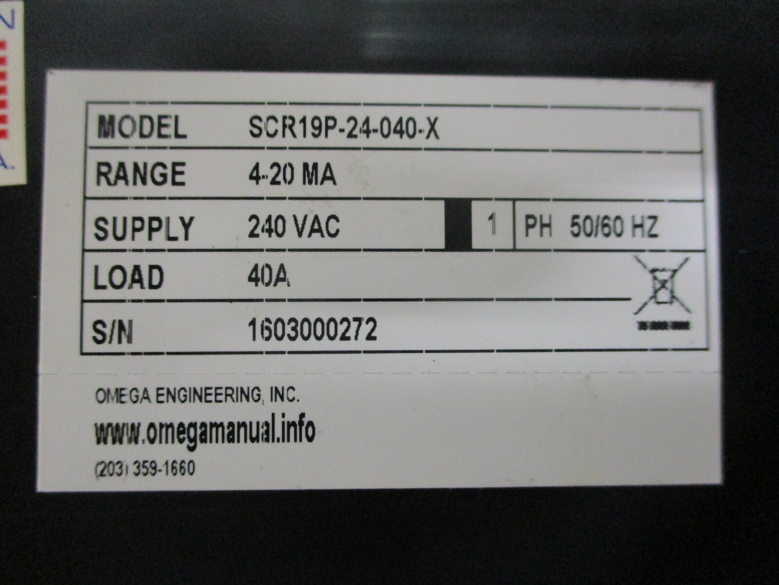 OMEGA SCR19P-24-040-X Power Relay Controller 4-20mA 240VAC 40A Load *Tested*
