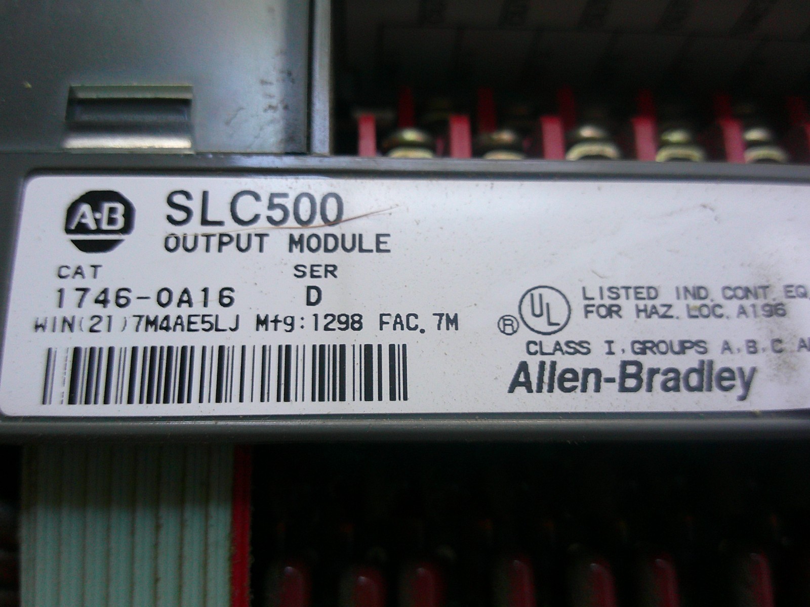 (1) Allen Bradley 1746-0A16 Ser. D Output Module
