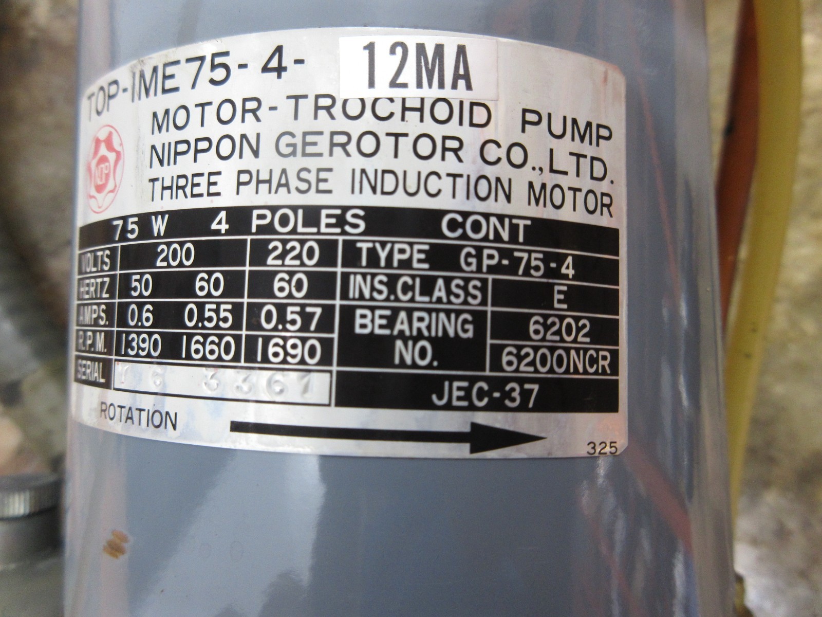 KITAMURA 3X CNC MILL NOP TOP-IME75-4-12MA TYPE GP-75-4 GEROTOR MOTOR PUMP 12MA