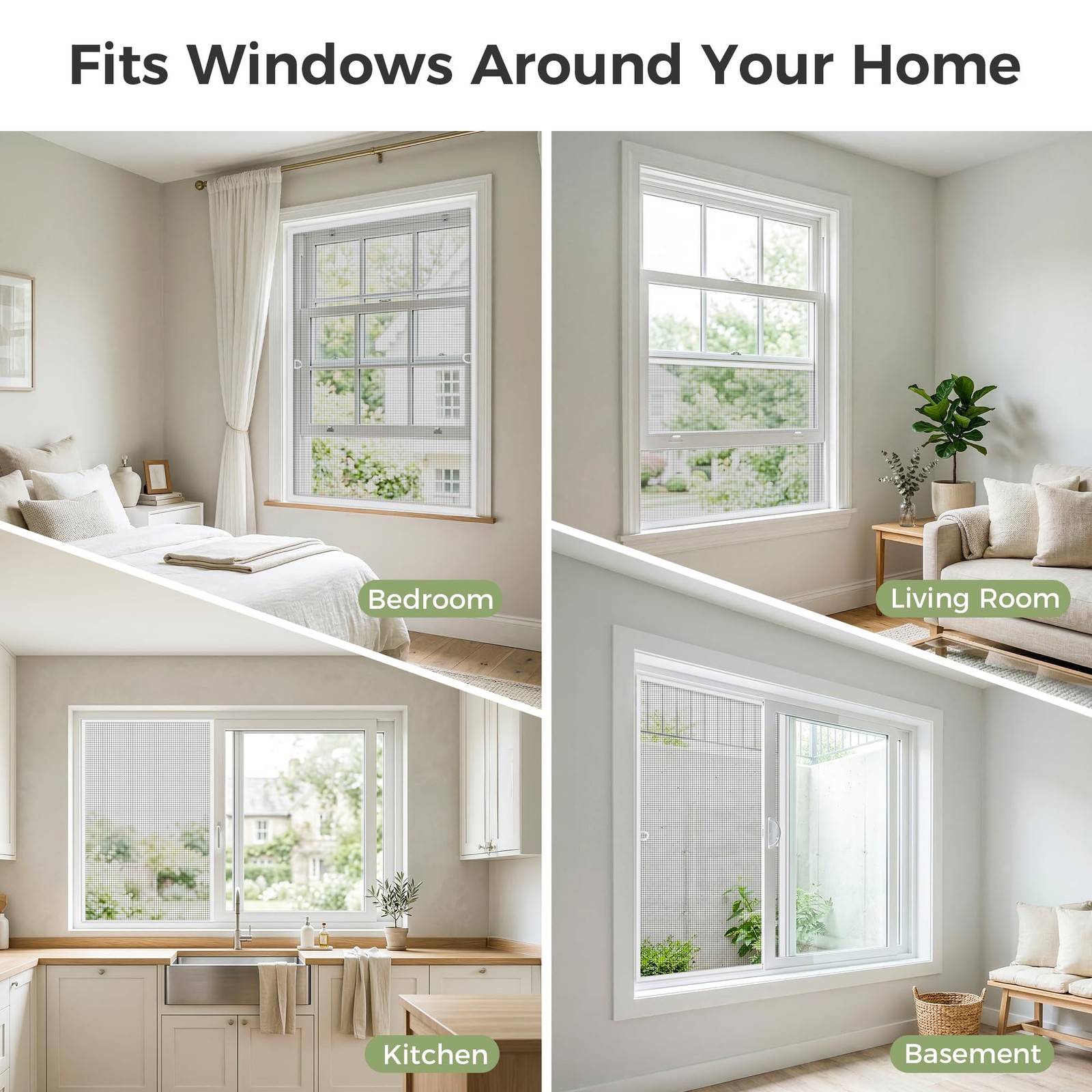 FLYZZZ 2-Pack Window Screen Frame Kit, Heavy-Duty DIY 48″ x 60″, White