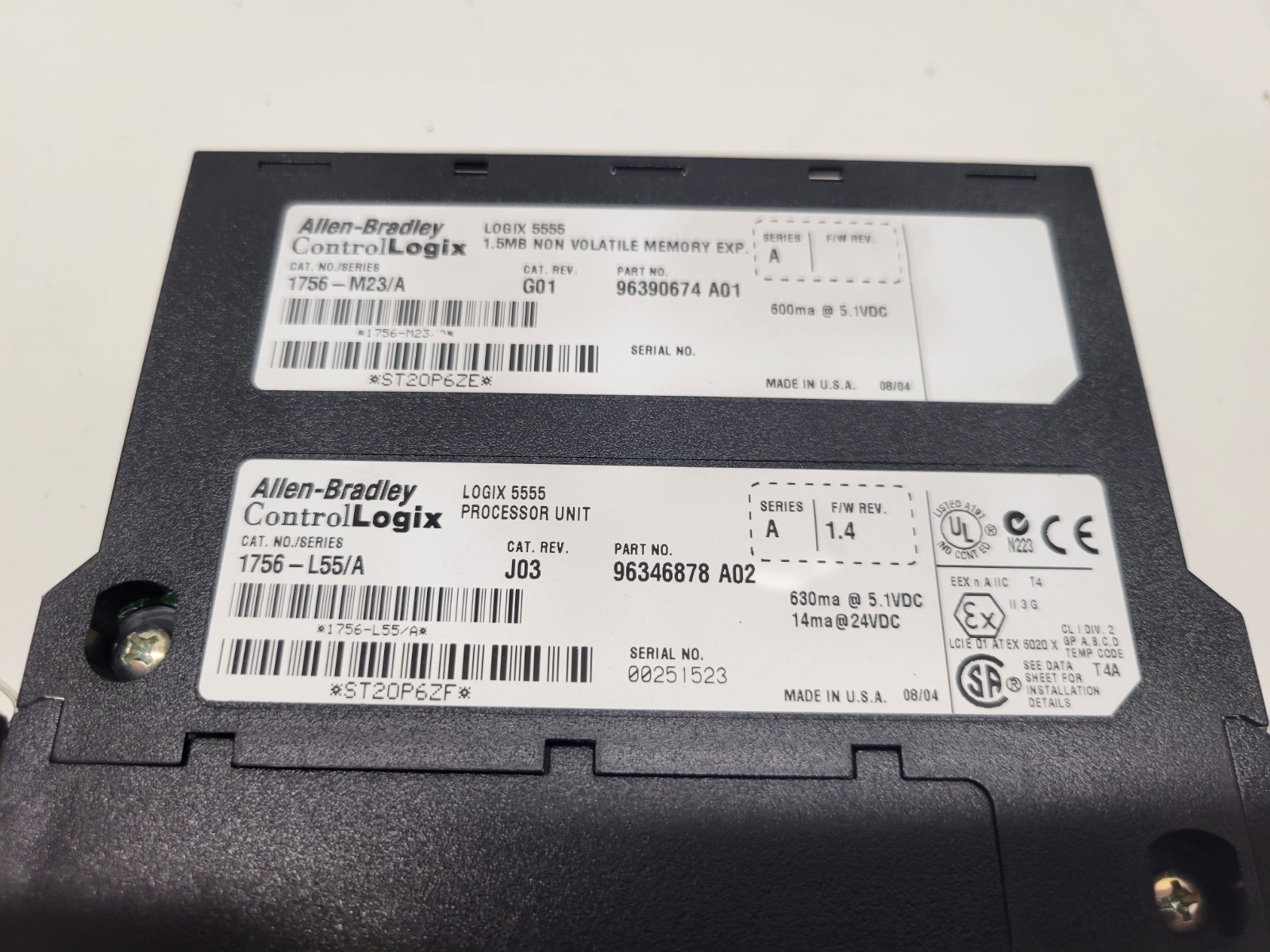 GOOD USED! ALLEN-BRADLEY CONTROLLOGIX 5555 PROCESSOR UNIT W/ 1756-M23 1756-L55/A