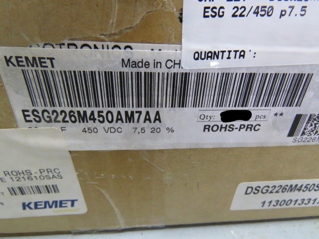 ARCOTRONICS/KEMET ESG226M450AM1AA Qty of 40 per Lot EL RAD P7.5 22UF 450V 16X25