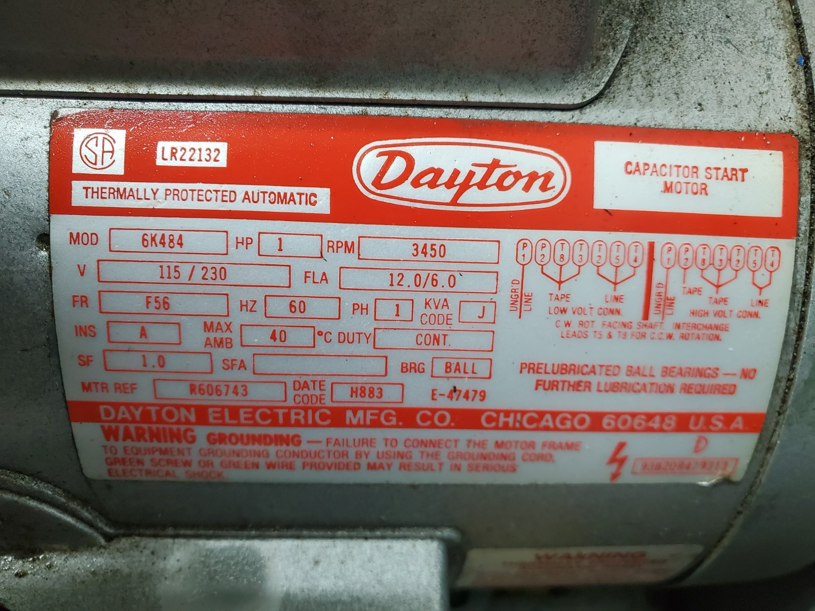 Dayton Air Blower 4C108 Dayton Motor 6K484 High Pressure Turbine Exhaust Blower